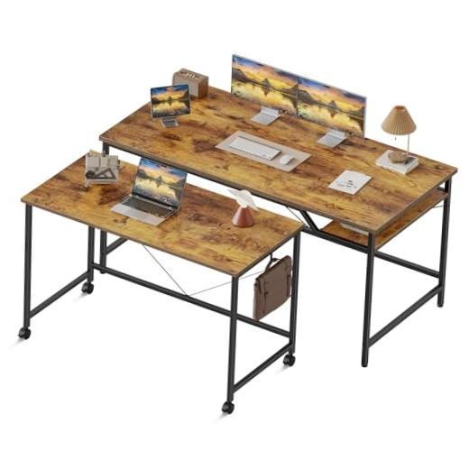 48 Inch Computer Desk & 32 Inch Small Rolling Desk, 2pcs | 32"&48" Rustic Brown