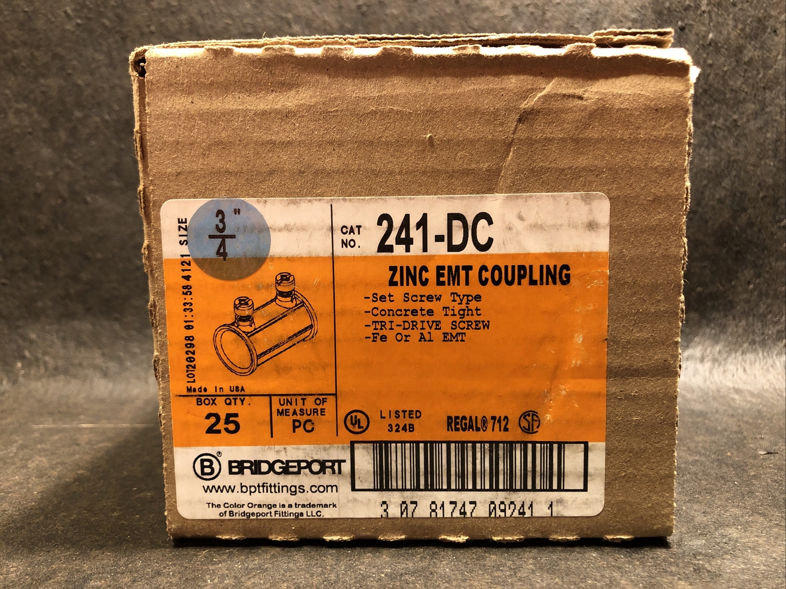 Box of 25 - 3/4-Inch Bridgeport,  241-DC, Set Screw  Couplings / Couplers