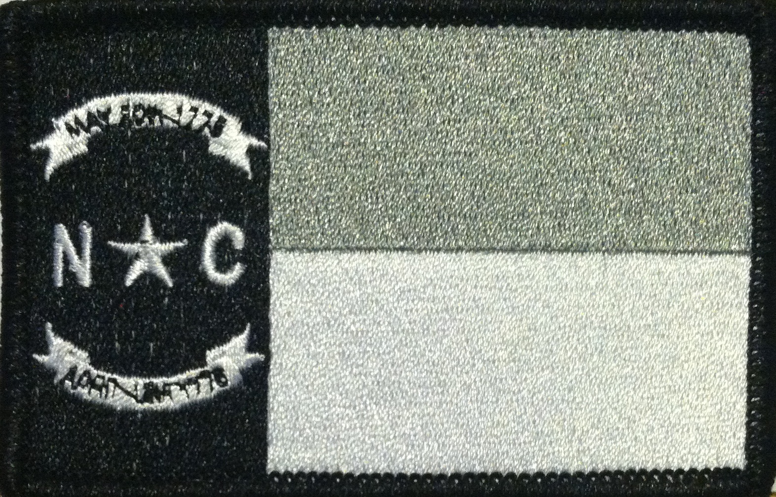 NORTH CAROLINA Flag  Patch W/ VELCRO® Brand Black, White & Gray Version #03