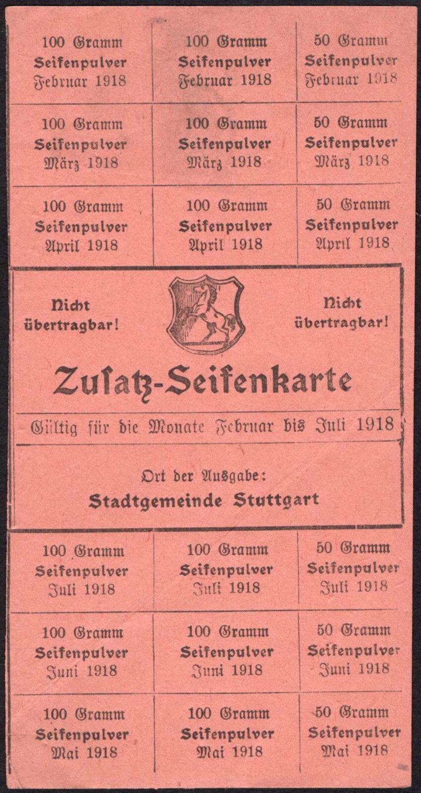 Original soap card - Zusatz Seifenkarte - 1918 - STUTTGART - "N34"