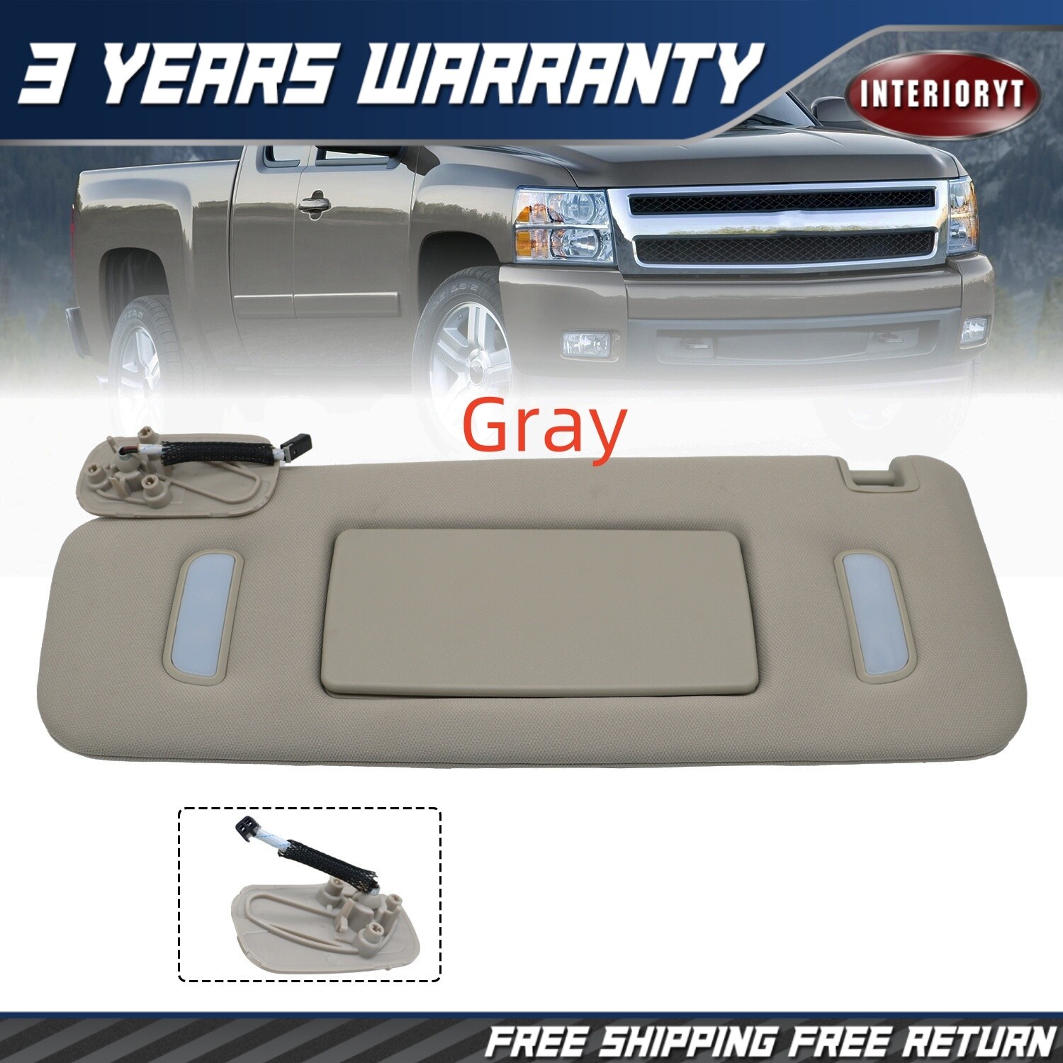 Gray Left Driver Side Sun Visor w/ Light For 2007-2014 Chevrolet GMC 22850306