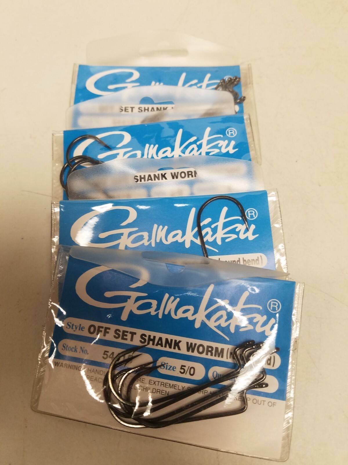 4 - Gamakatsu Off Set Shank Worm Fishing Hooks Size 5 5/pkg 54415
