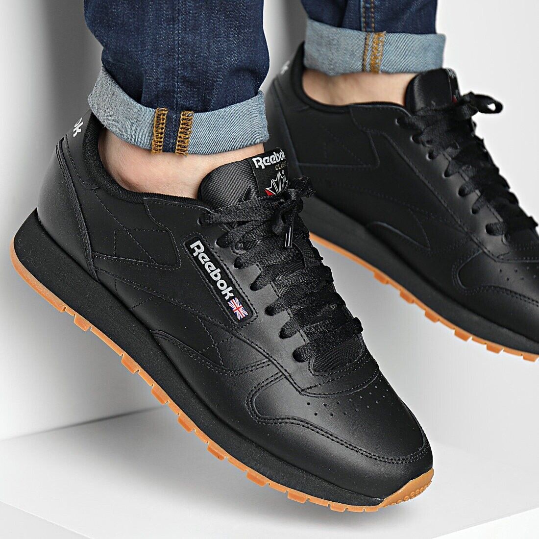 Reebok Classic Leather Black Gum Men Shoes Sneakers Sizes  7.5 - 13