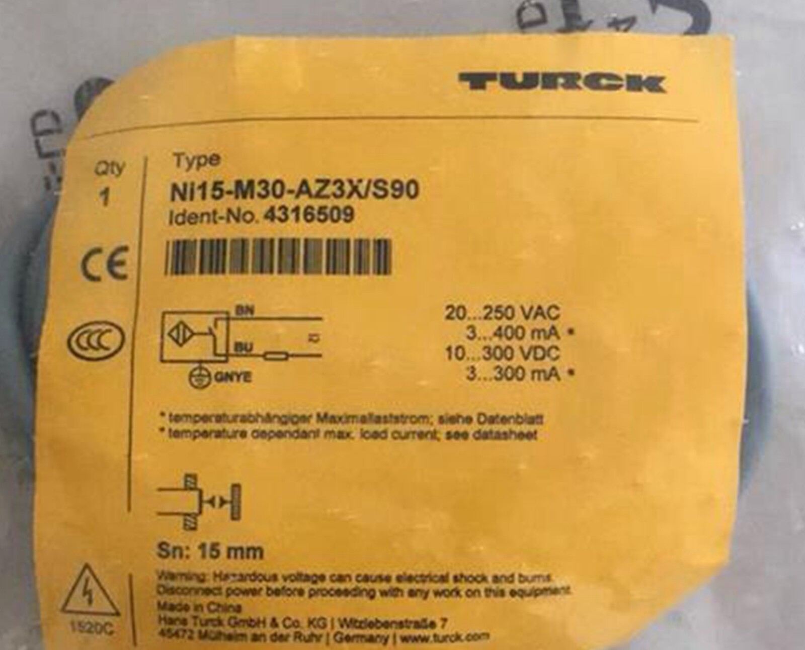 NEW TURCK NI15-M30-AZ3X/S90 Proximity Switch