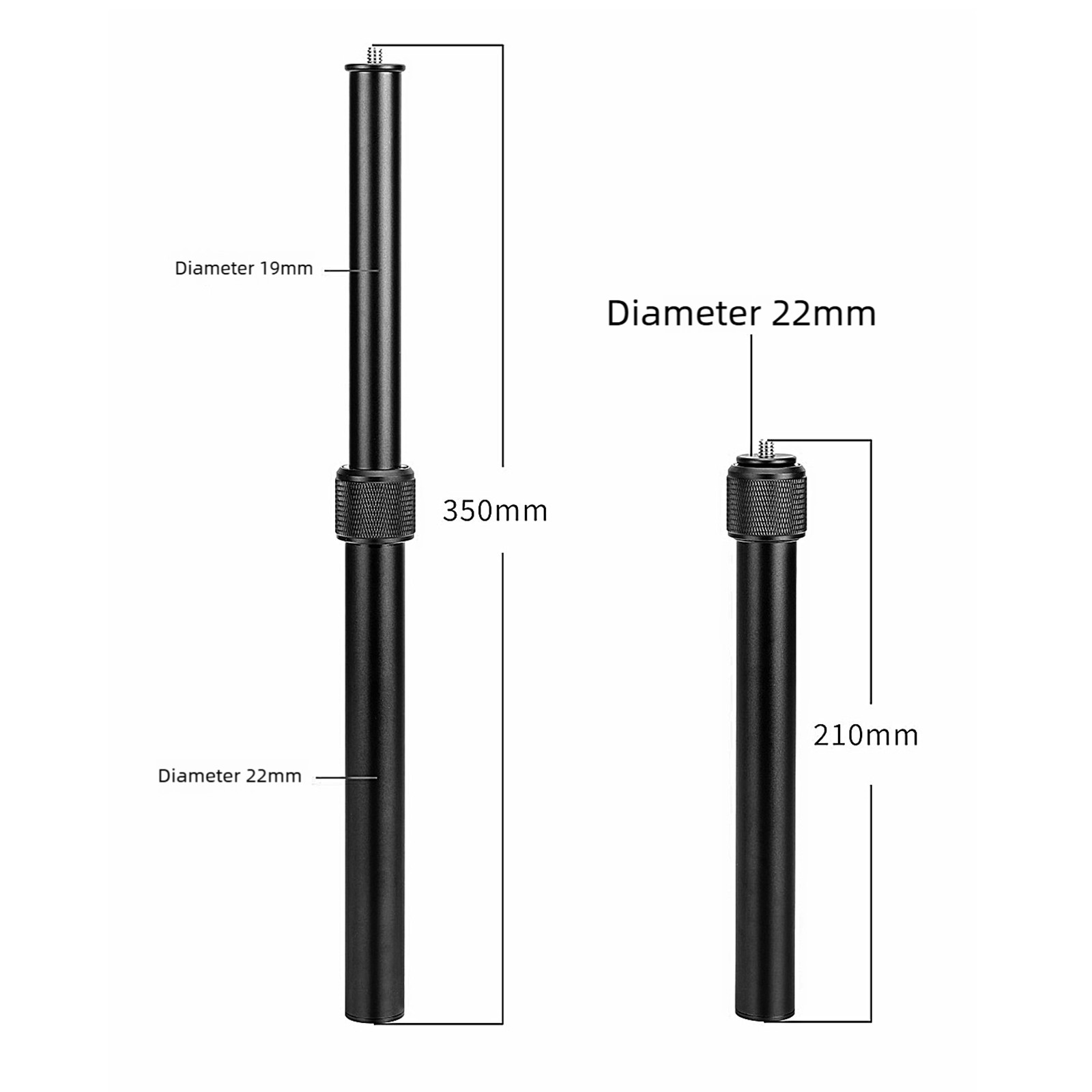 35cm Rod Tripod 2-section Extension Camera Pole Stick 1/4'' Thread Stabilizer