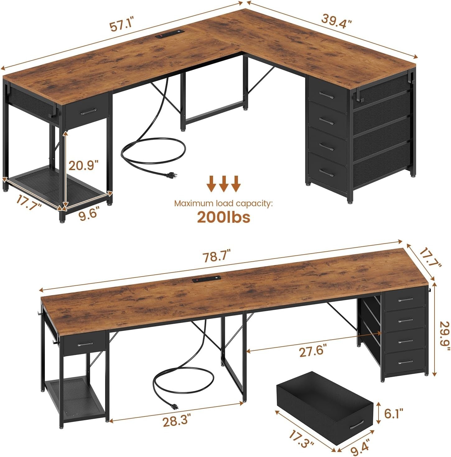 57" L Shaped Desk with 5 Drawers, Reversible Computer Corner Desk with Storage