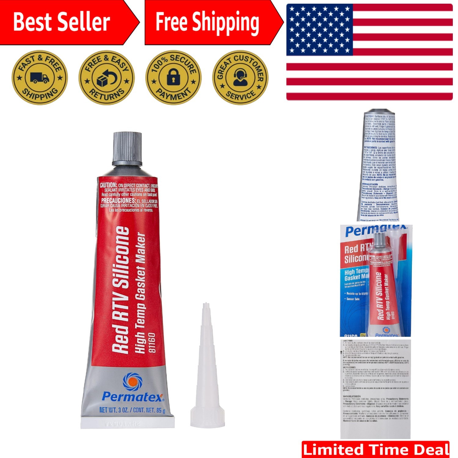 81160 High-Temp Red RTV Silicone Gasket, 3 oz