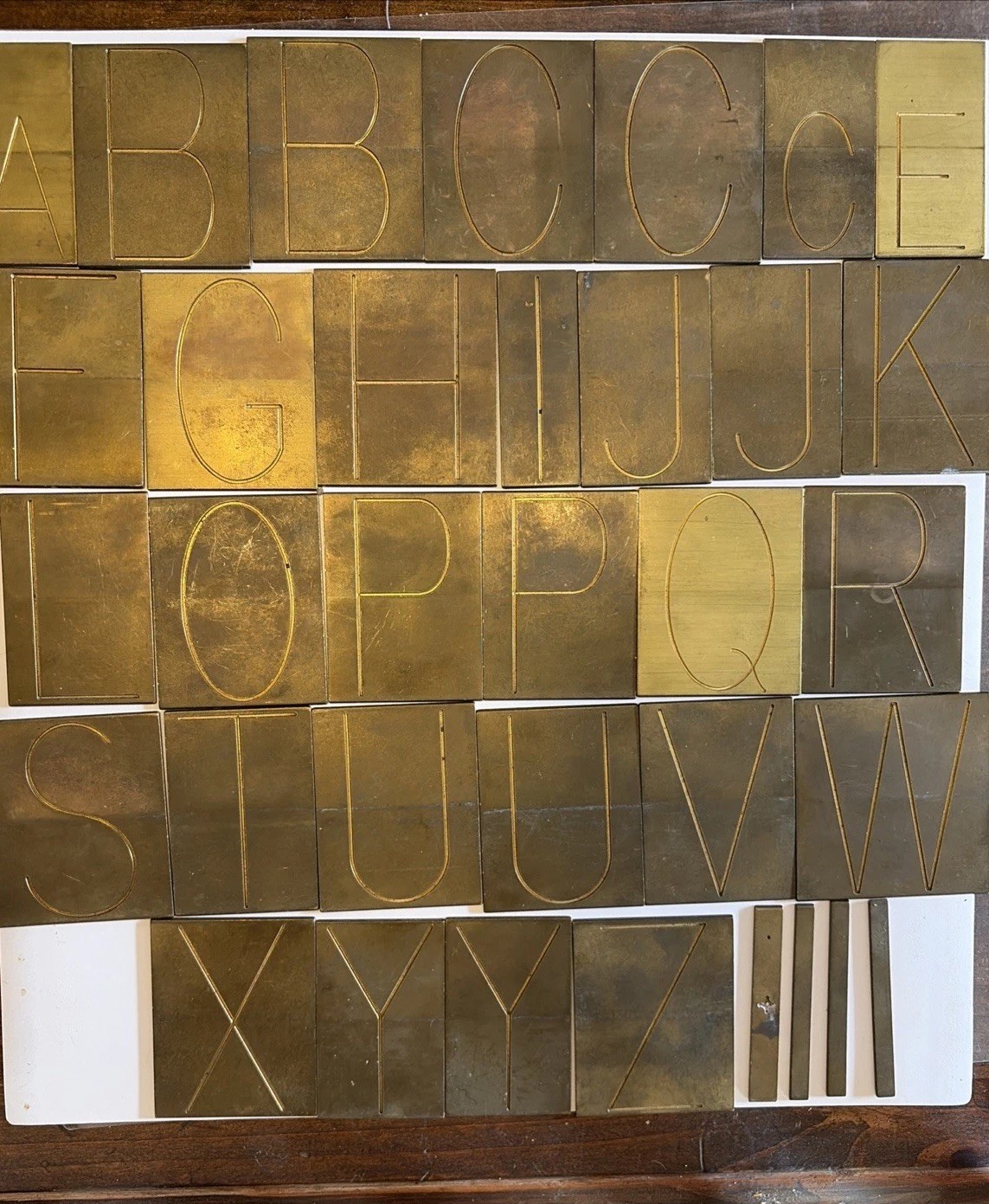 Nearly Complete New Hermes 2-3/4" Brass Engraving Font Letter Lot -Missing Some.