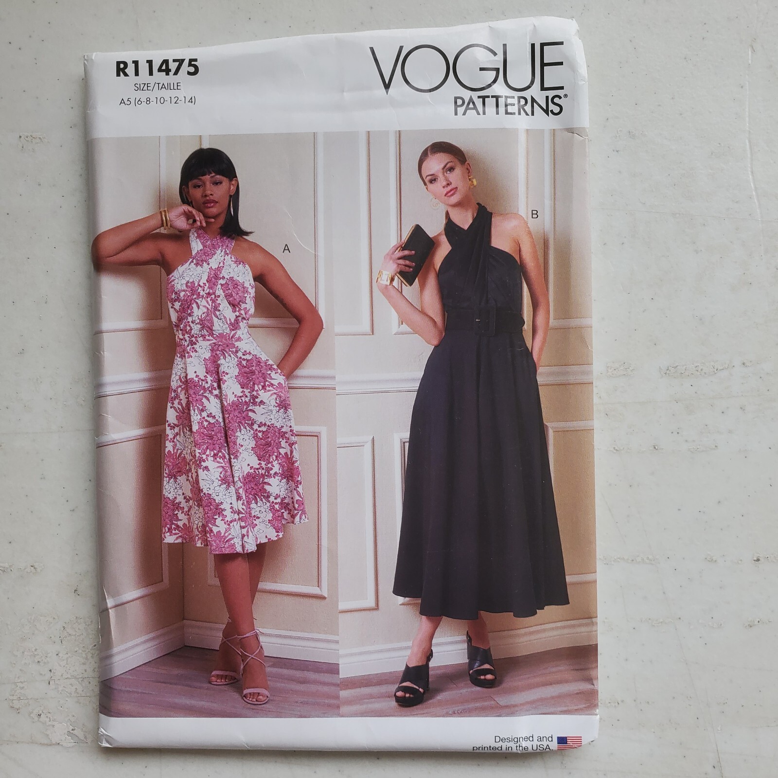 Vogue R11475 Dress Criss Cross Halter Fully Lined Pleated Misses 6 - 14 UNCUT
