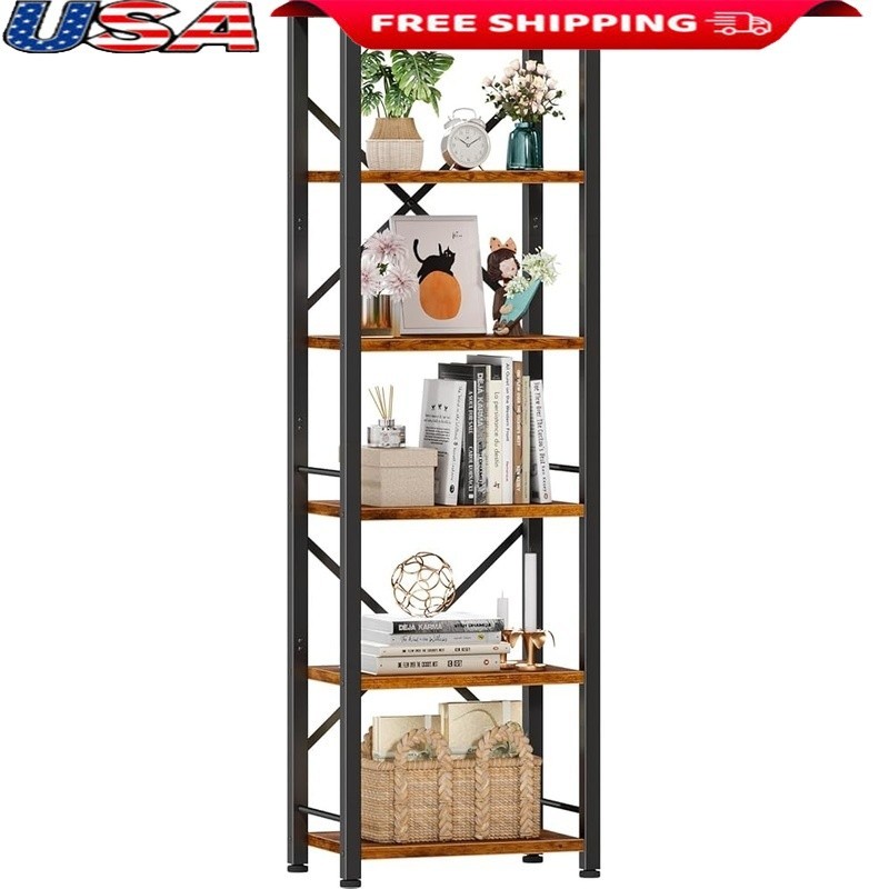 Industrial 6 Tier Bookcase Slim Storage Multi Use Display Rack Easy Assembly