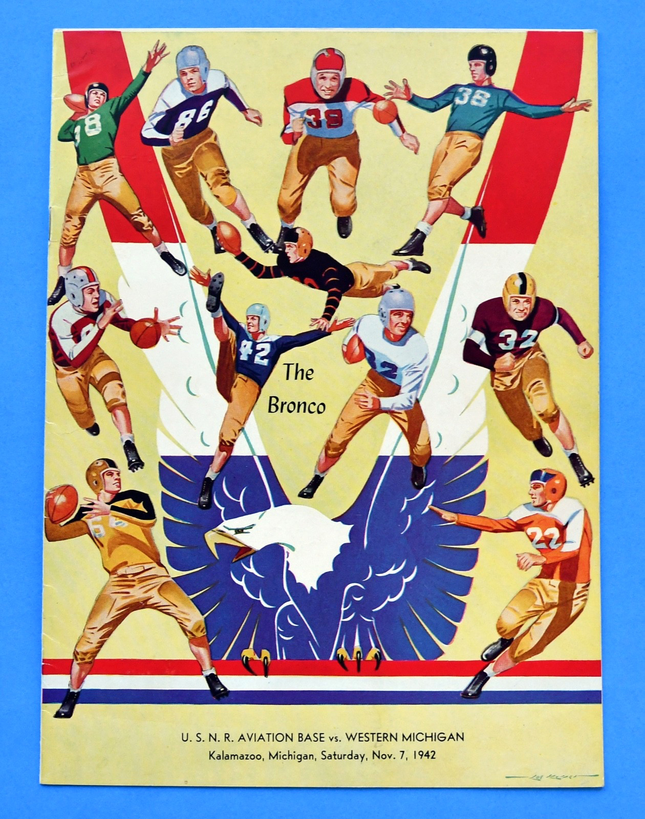 1942 U.S.N.R Aviation Base vs Western Michigan Football Program. RARE! WWII.