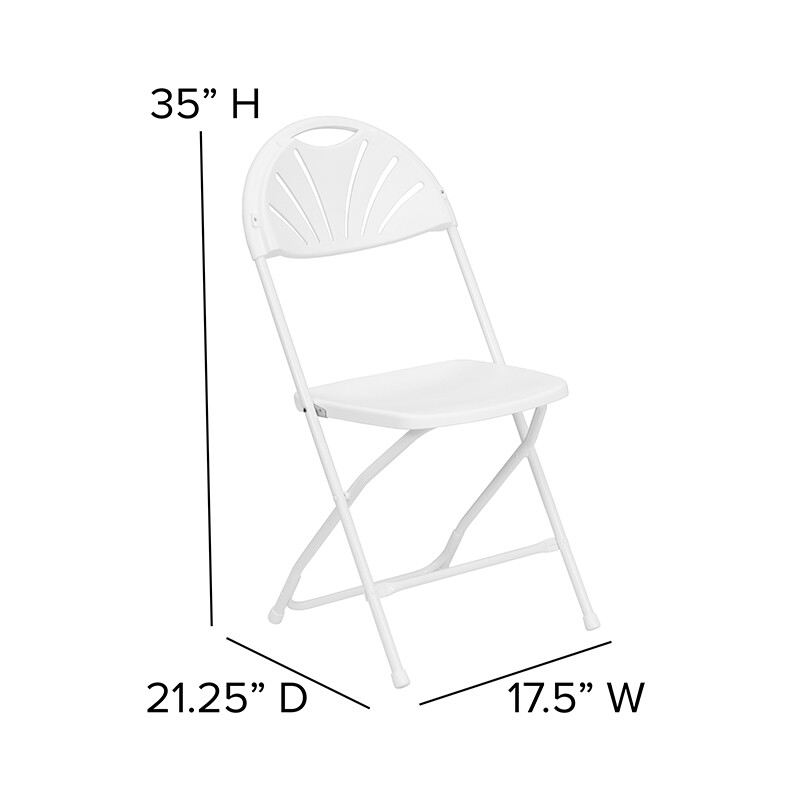 (50 PACK) 650Lbs Capacity Commercial Grade Fan Back White Plastic Folding Chair