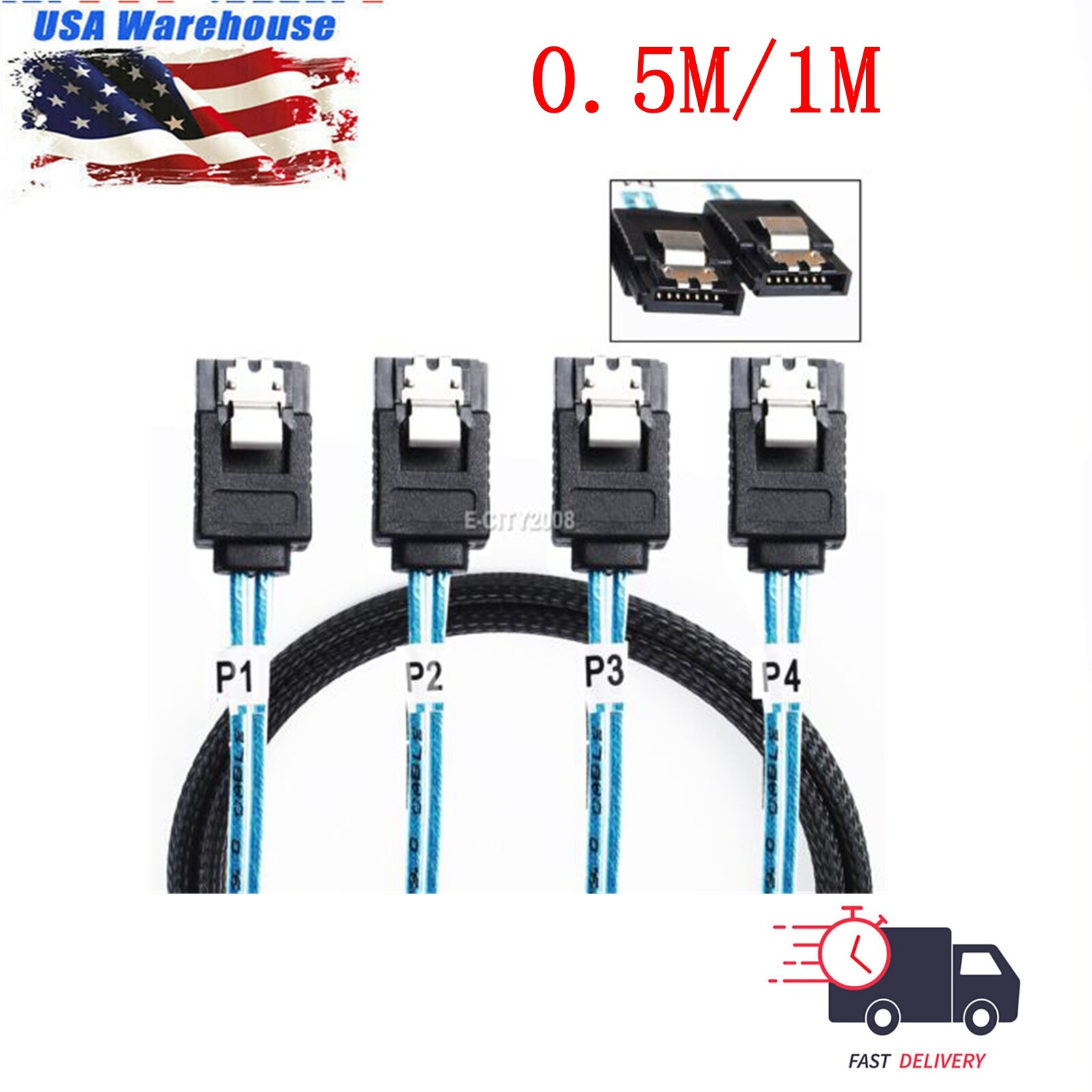 4 SATA to 4 SATA Cable Hard Drive Data Breakout Splitter Motherboard 0.5M 1M