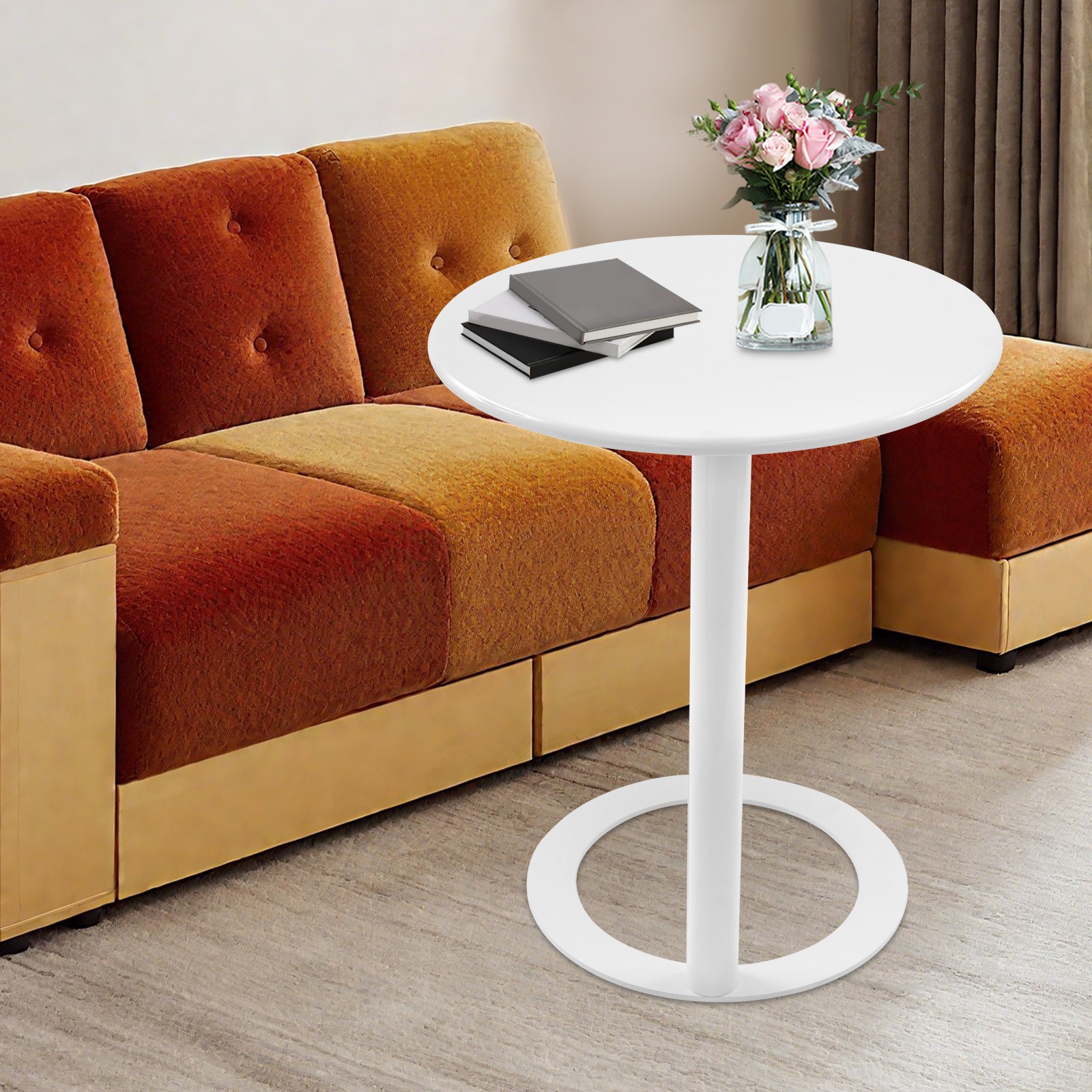 Round Side Table with O-Shaped Base - Stylish, Space-Saving Design