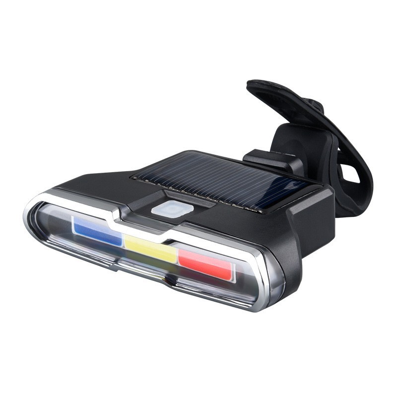 Rechargeable Solar Bicycles Rear Light Warning Lamp Tricolor, 7 Modes Adjustable