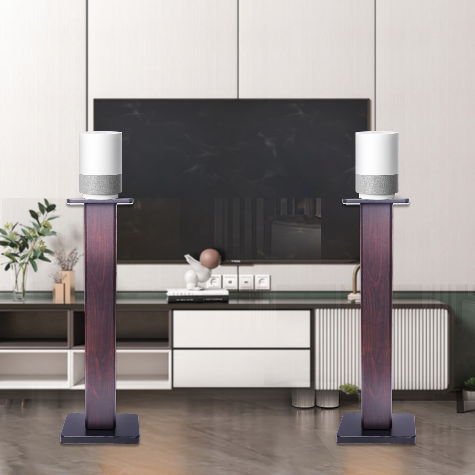 Pair 36" Stability Bookshelf Speaker Stands For Most Speakers Black Walnut Color