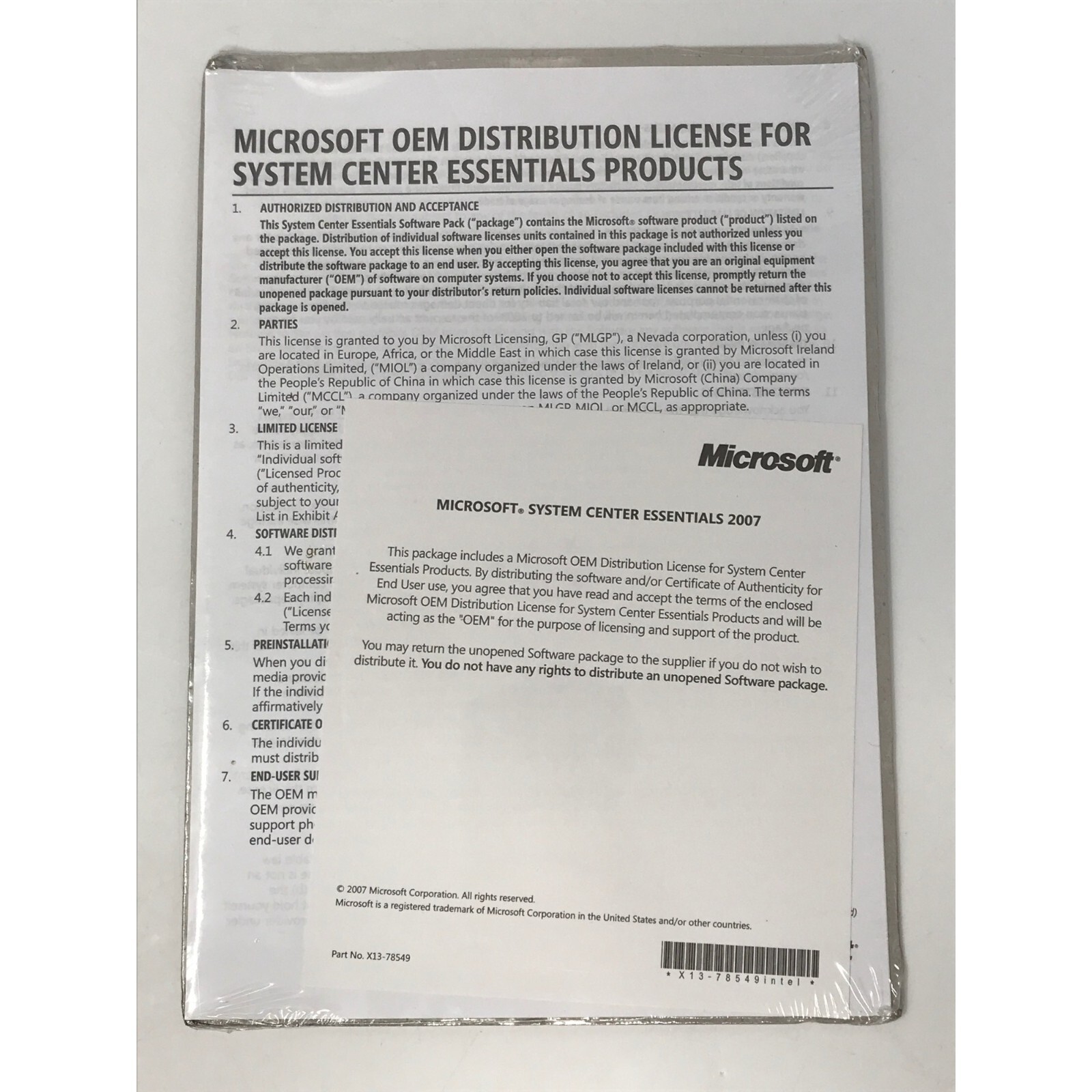 Microsoft System Center Essentials 2007 Intel System Management Software DVD New