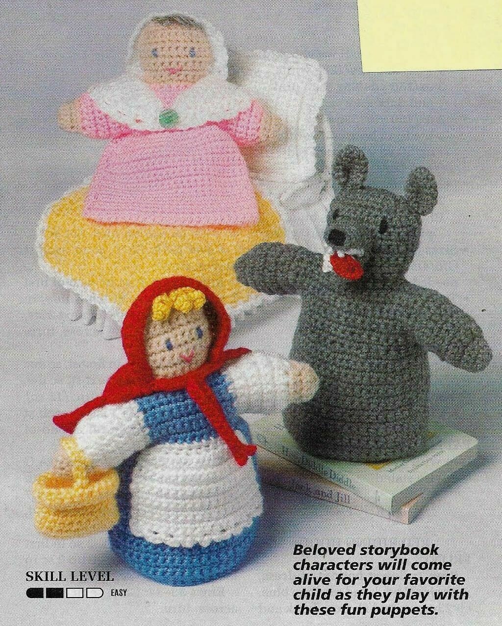 STORYBOOK PUPPETS RED RIDING HOOD WOLF DIGEST SIZE CROCHET PATTERN INSTRUCTIONS