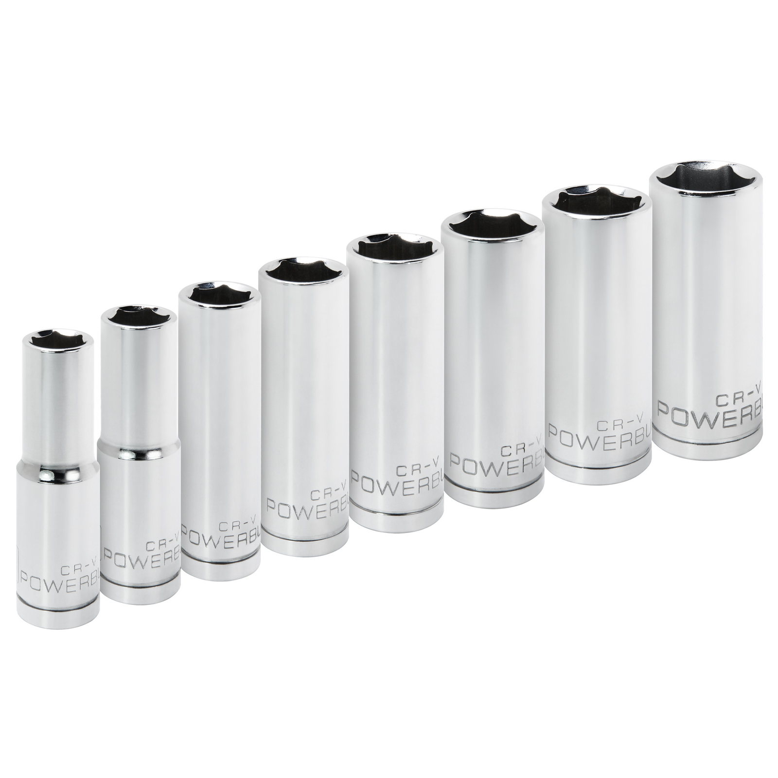 Powerbuilt 8 Piece 1/2 Inch Drive SAE 6 Point Deep Socket Set - 640056