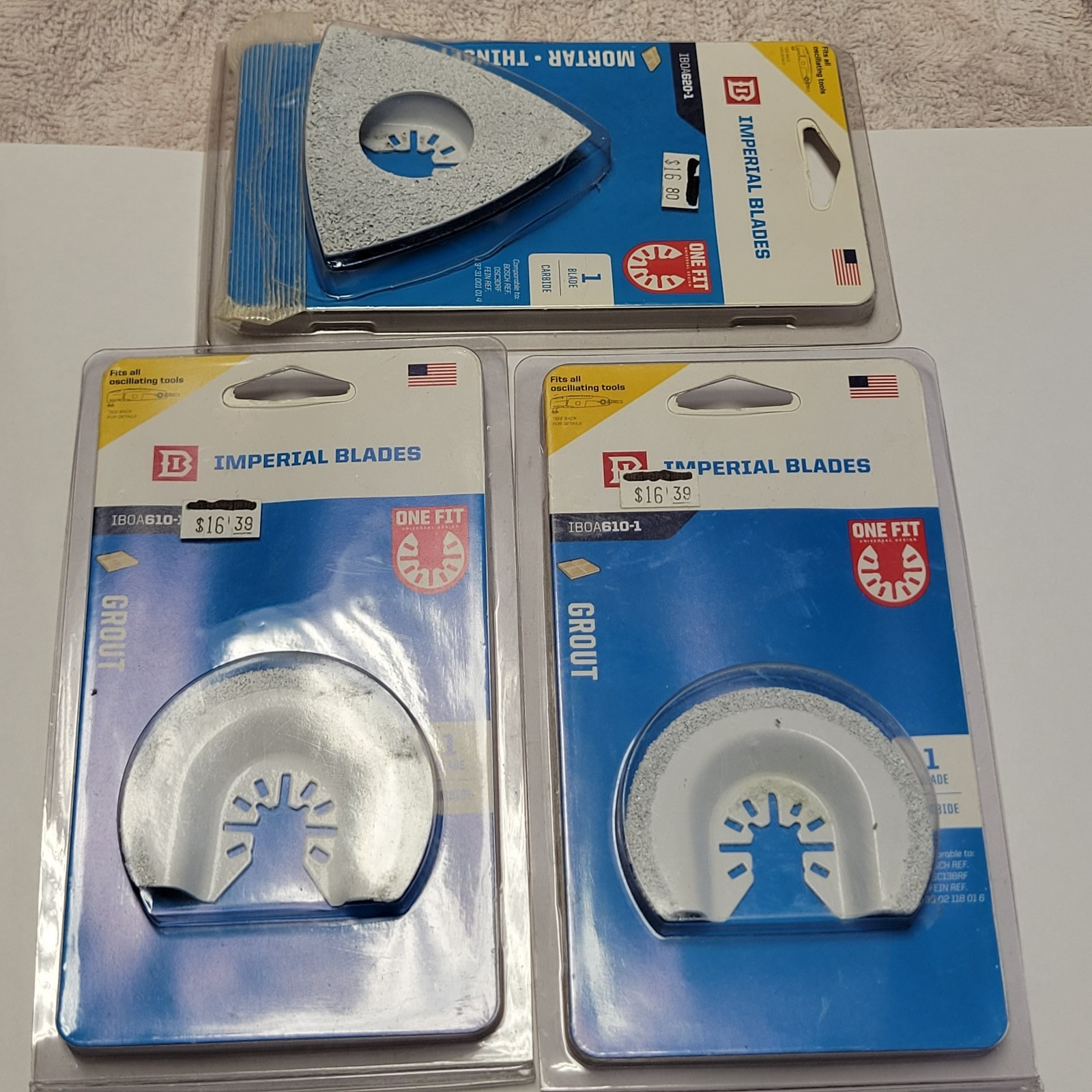 (3) Imperial Blades (1) IBOA620-1 & (2) IBOA610-1 Carbide Grit Triangle/Round