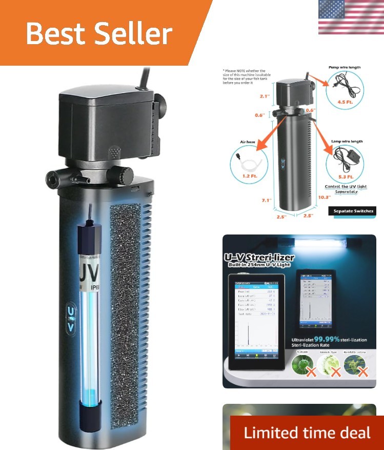 Advanced Internal Aquarium Filter - 200GPH U-V System for 20-100 Gallon Tanks