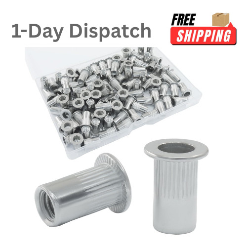 100Pcs M5 Rivet Nuts 304 Stainless Steel Flat Head Threaded Insert Nutsert