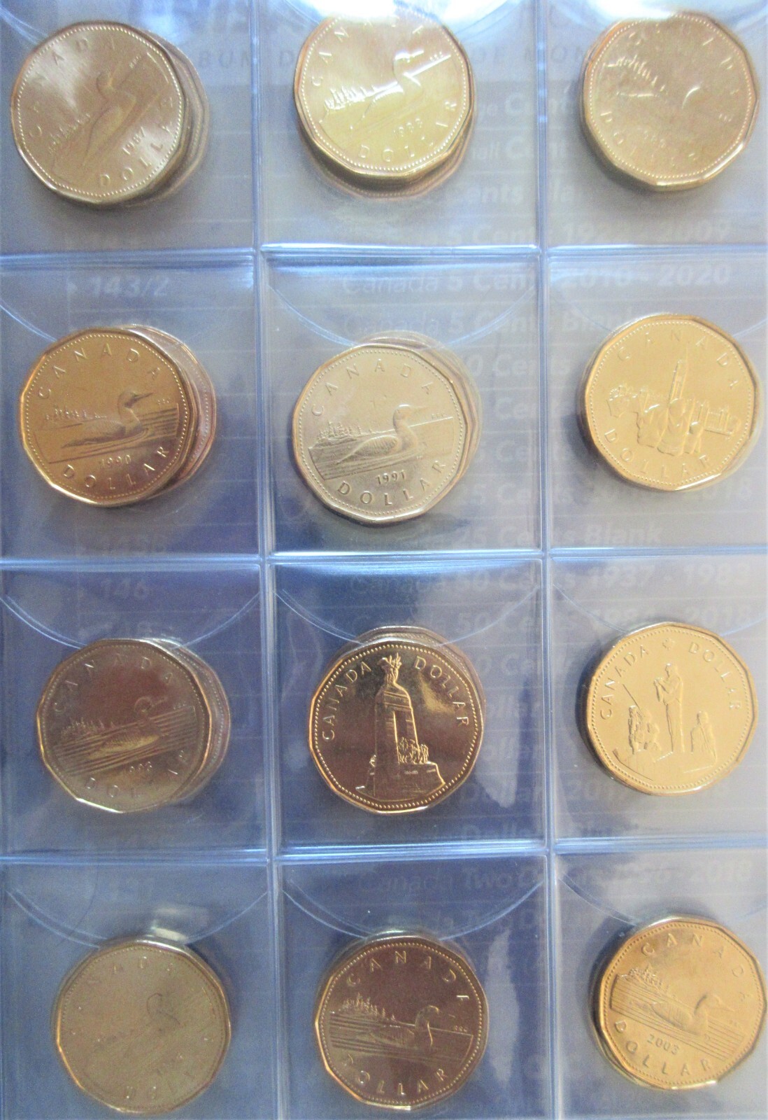 Year Set of Canada Loonie Coins One Dollar 1987-2026 $1 Coins. 1 Coin/Year