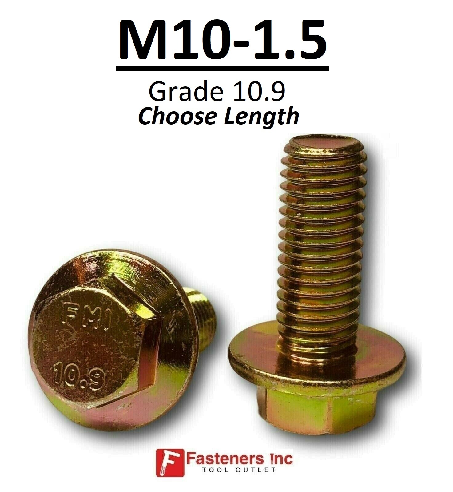 M10-1.5 x (Choose Length) Grade 10.9 Metric Flange Bolts Yellow Zinc Hardened