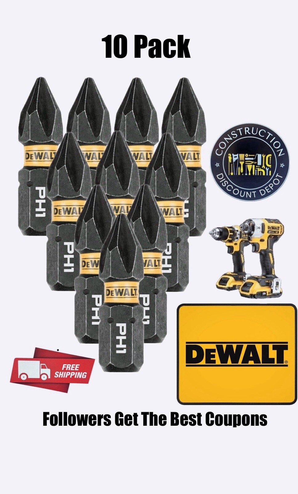 Phillips PH1 1in. DEWALT Flextorq 10 Pack  Bit Set IMPACT READY Phillips #1