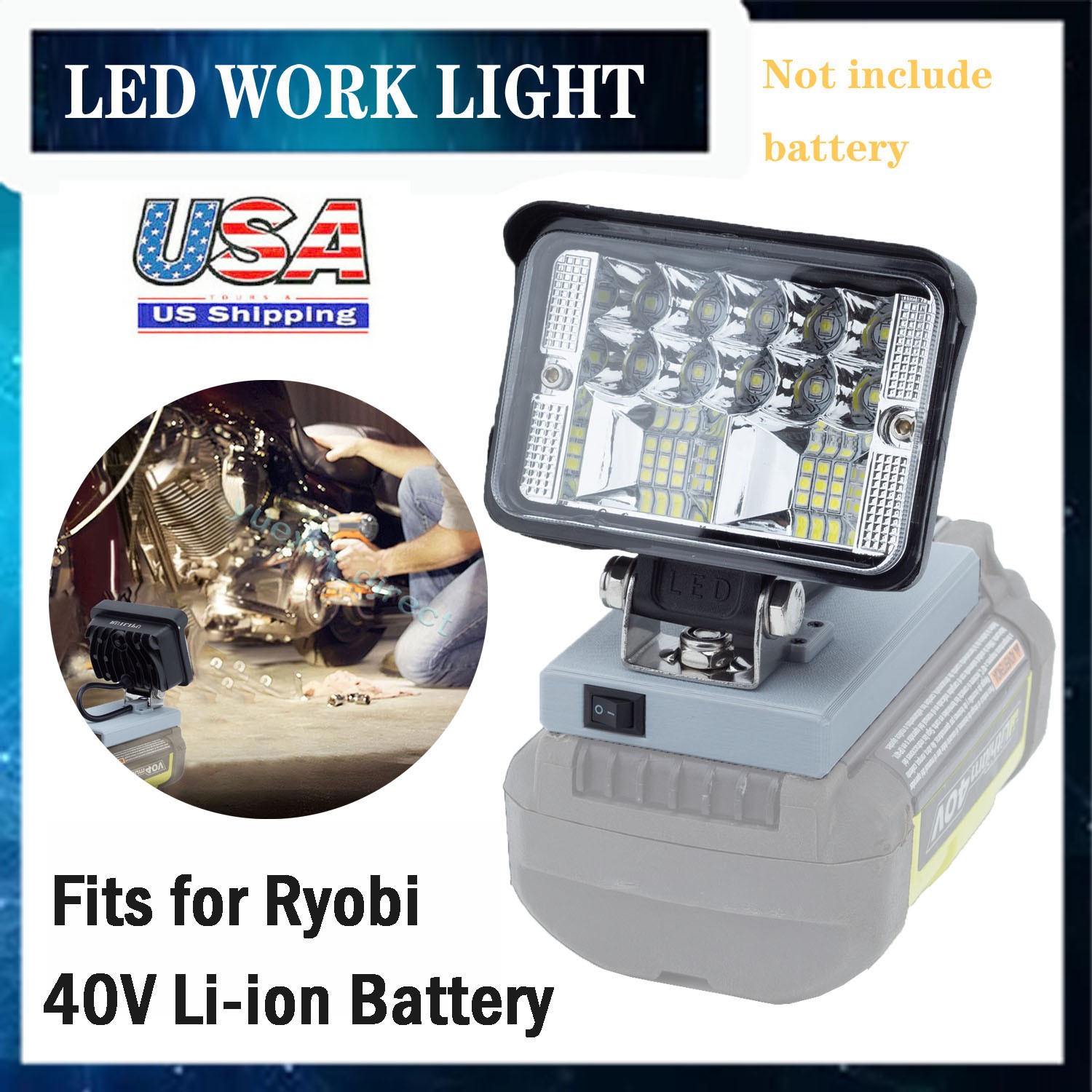 Cordless LED Work Light Suitable For Ryobi 40V Lithium-ion Battery Portable Lamp