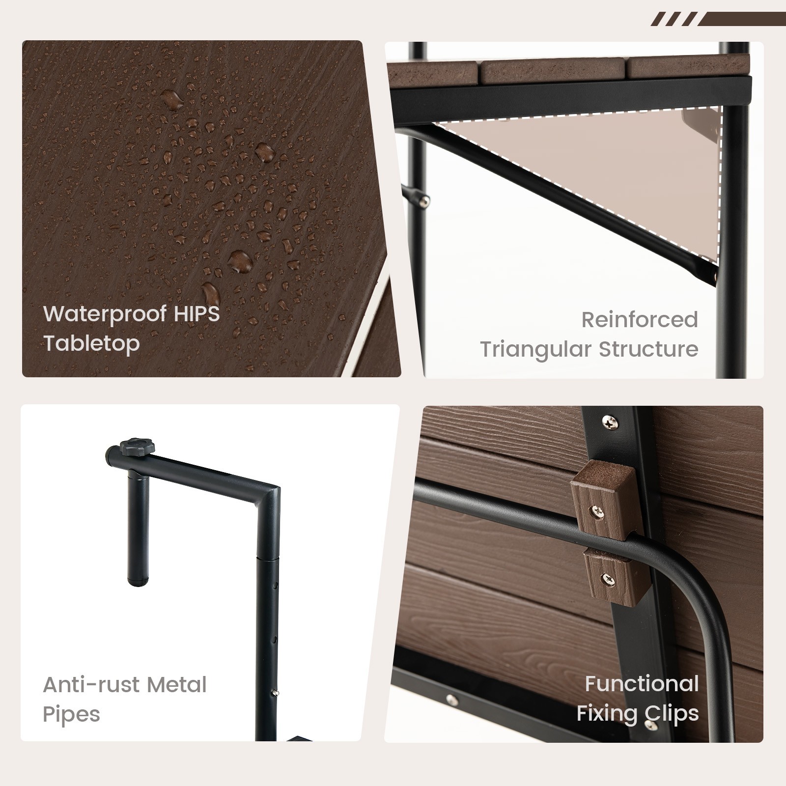 Folding Hanging Table Outdoor Railing Table w/ 3-Level Adjustable Height