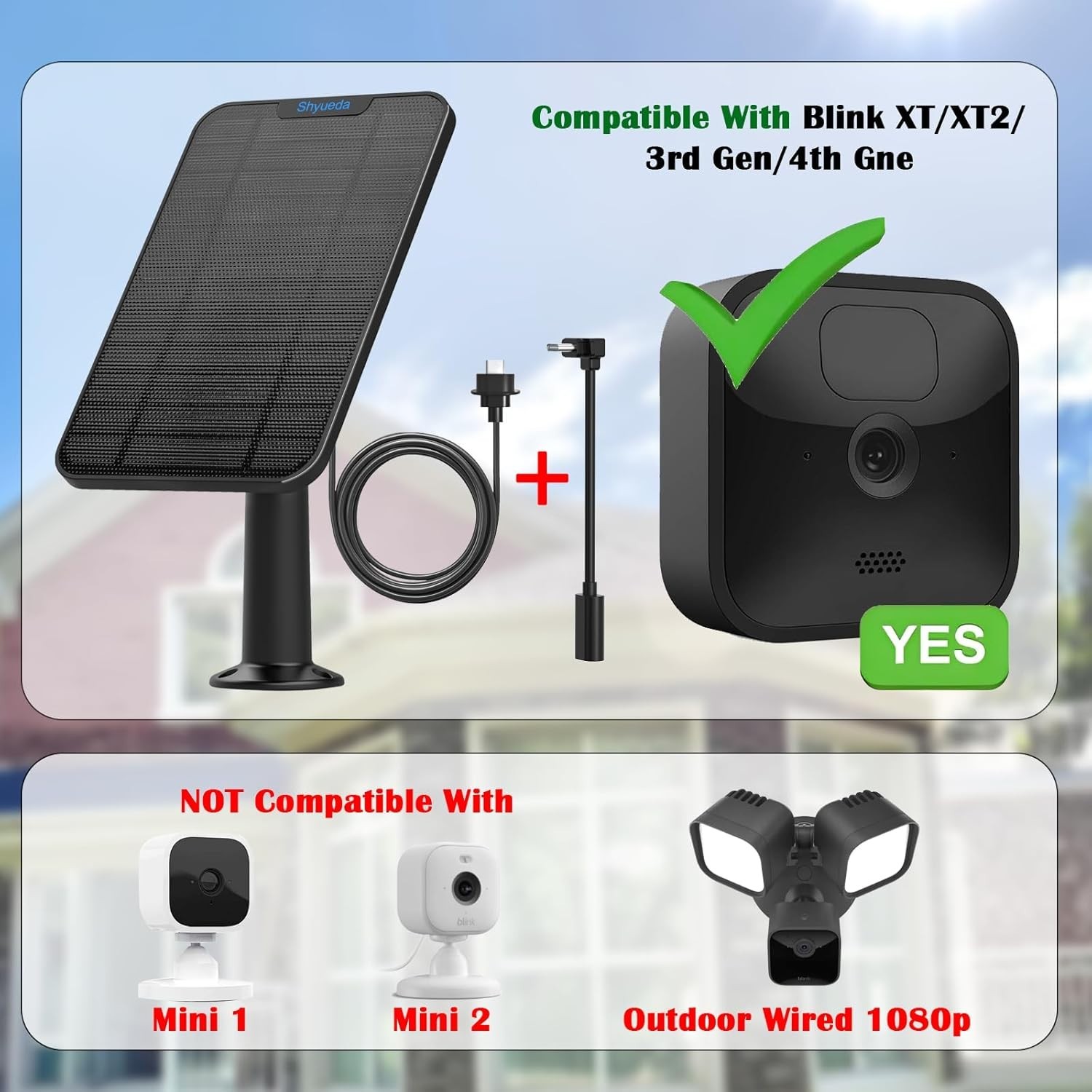 4W High Efficiency Solar Panel for Blink Cameras with Waterproof Cable & Mounts