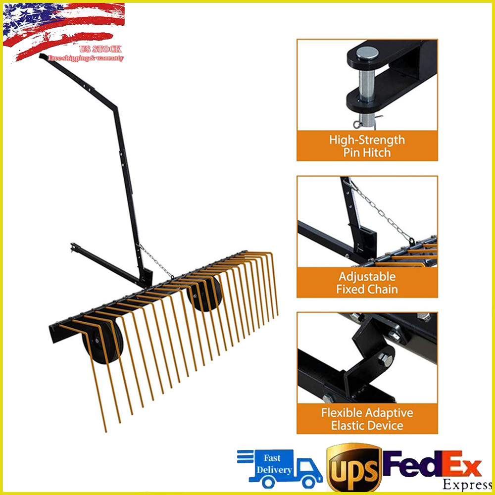 60 inch Tow Behind Dethatcher Lawn Dethatcher Rake for ATV or Mower 24 Tines