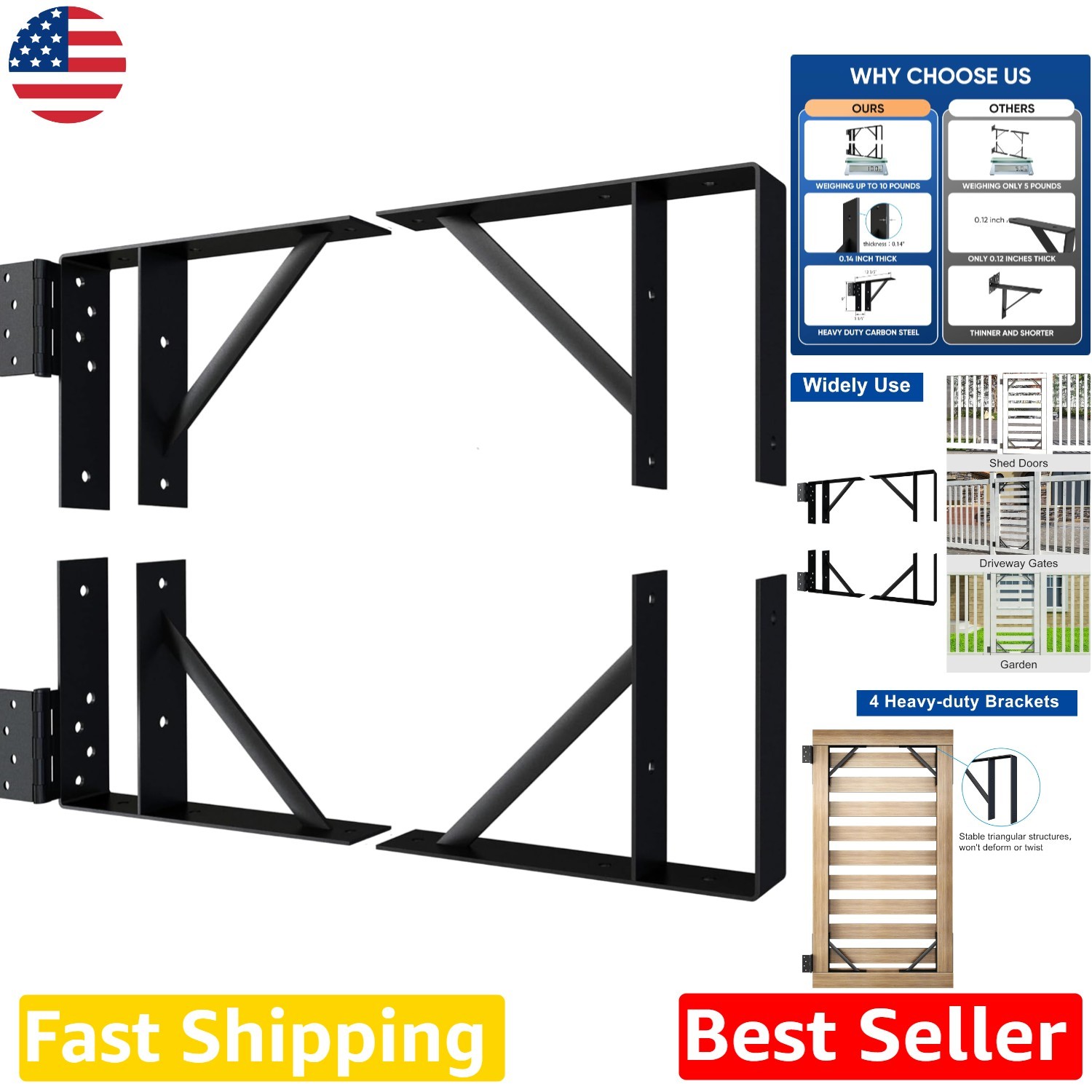 Solid Steel Gate Corner Brackets | Anti-Sag Kit for Wooden Fence & Window Repair