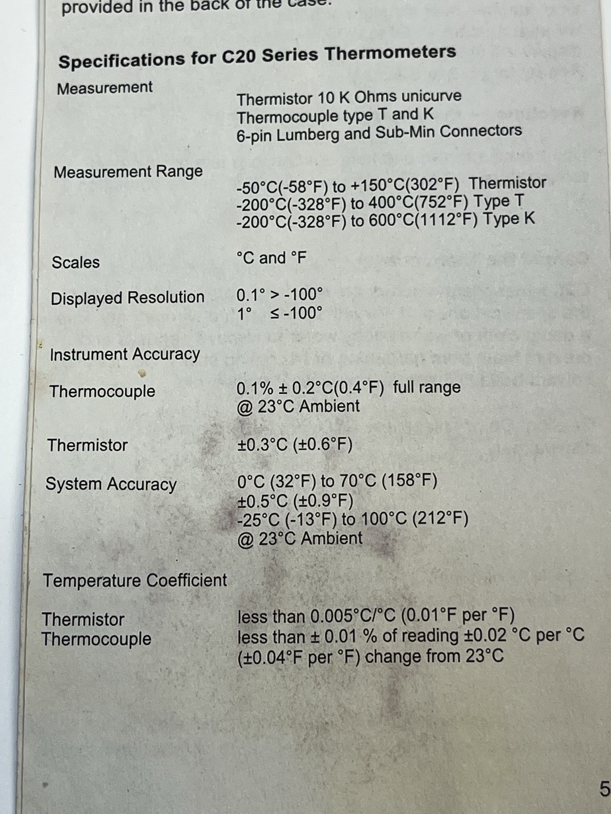 Comark Fluke Instruments C22 Handheld Thermometer W/ Probe Food Service