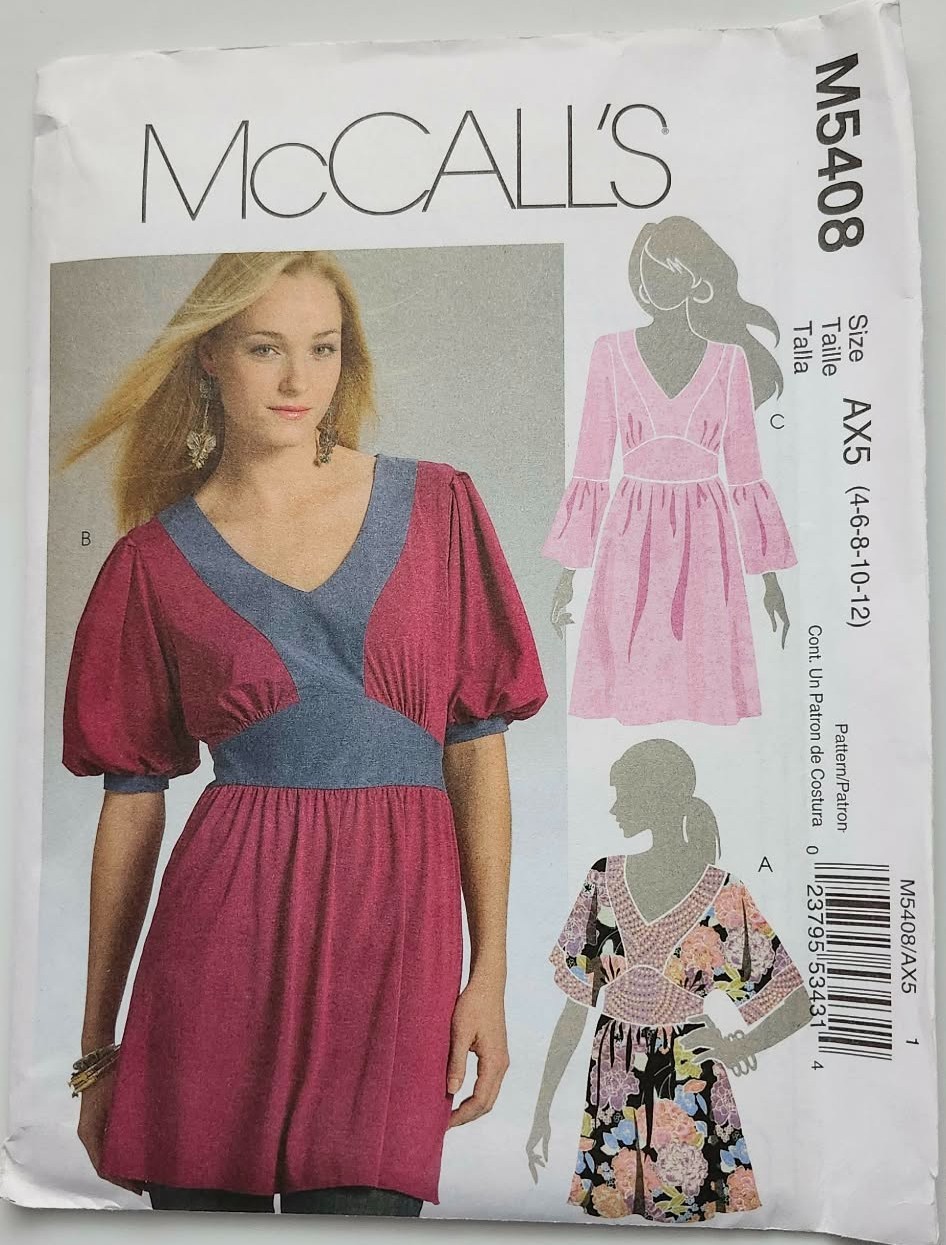 2007 McCalls Misses Tops Size 4-12 #M5408 Uncut