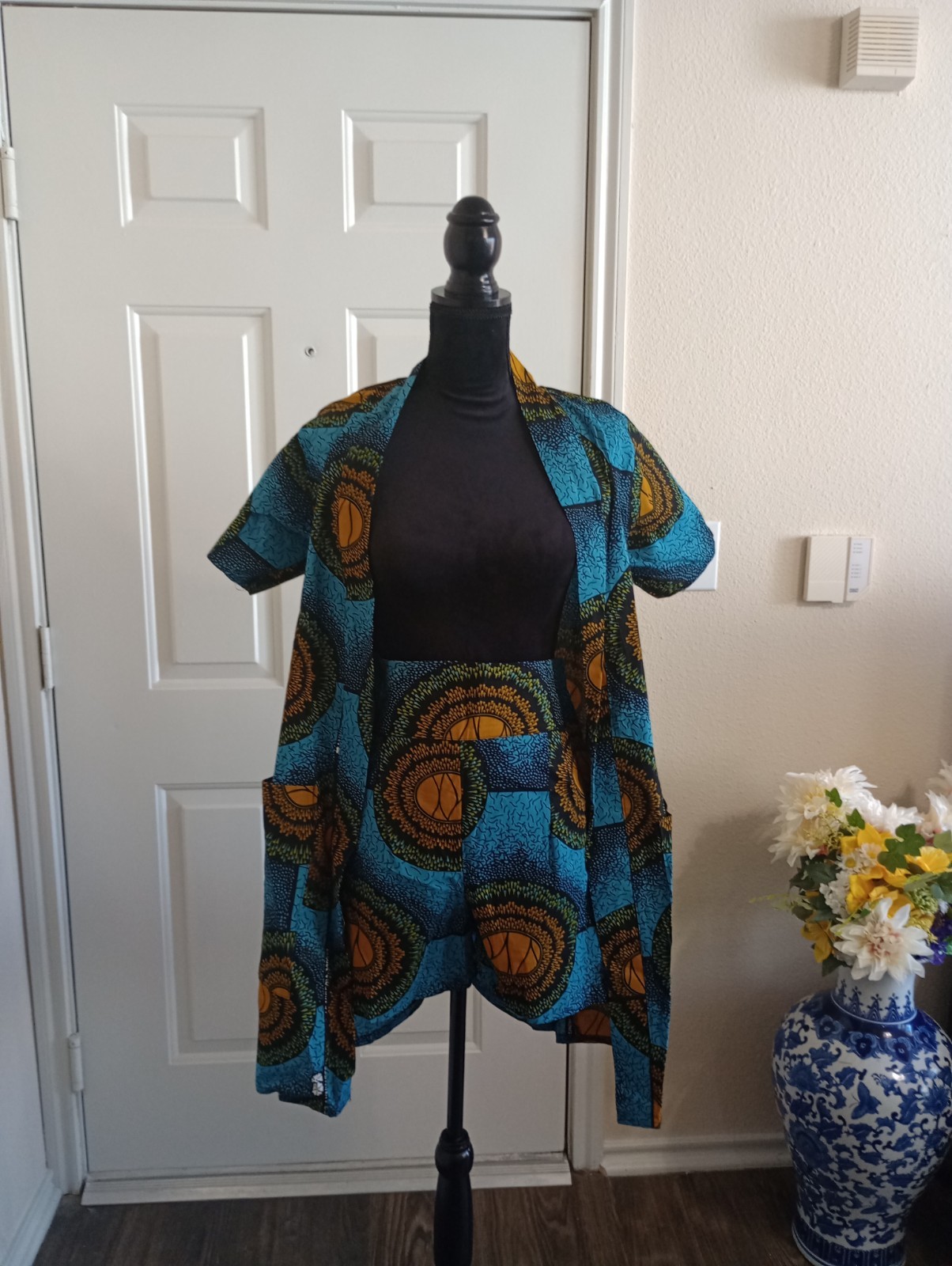 Ankara African Print Shorts & Jacket Suit Size USA small. Waist 28 Inch, Hip 36
