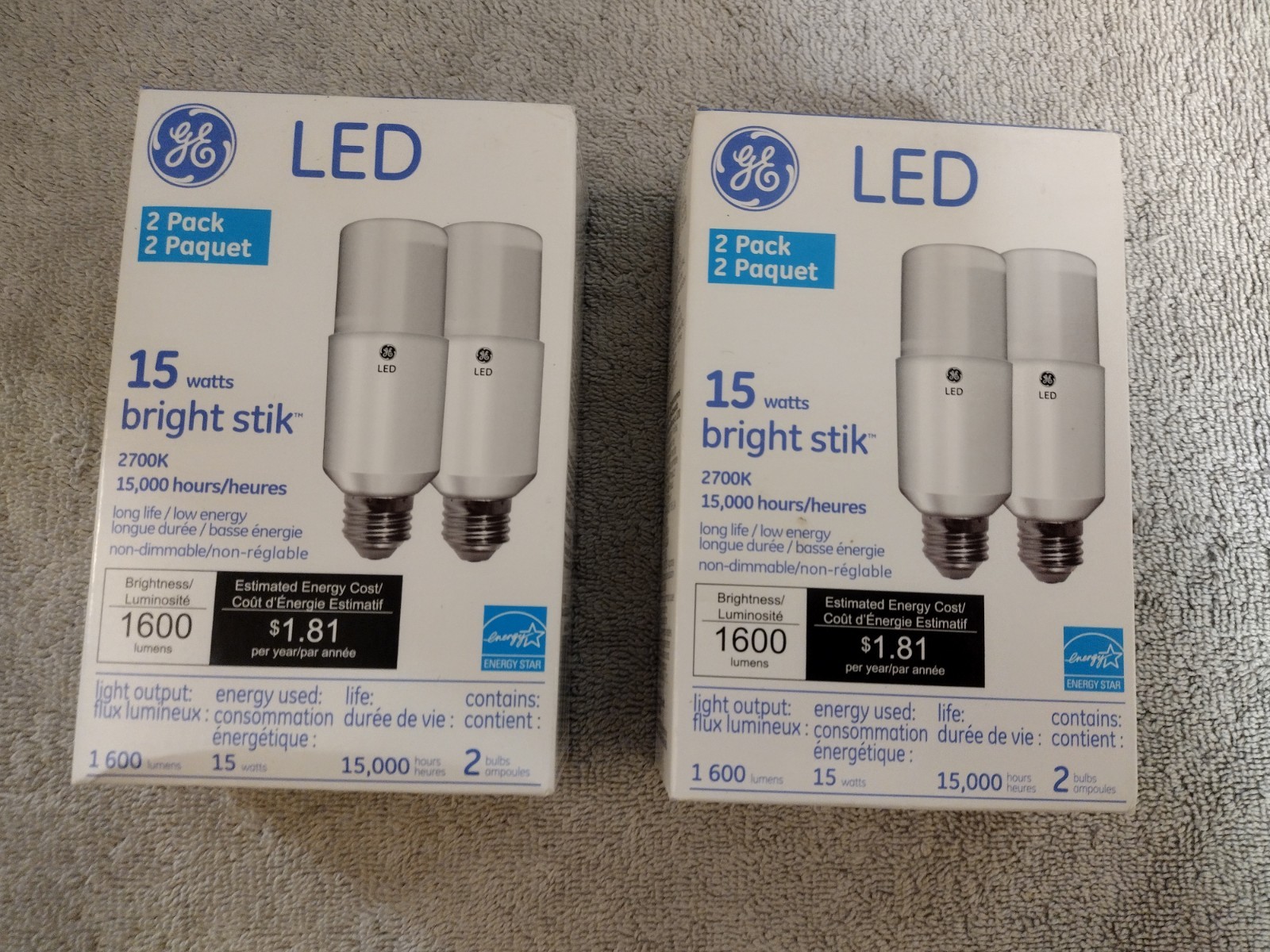 Ge Lighting Led15ls2/827 Led Bright Stik Lamp 15.0W WARM White A19 2 PACK NEW