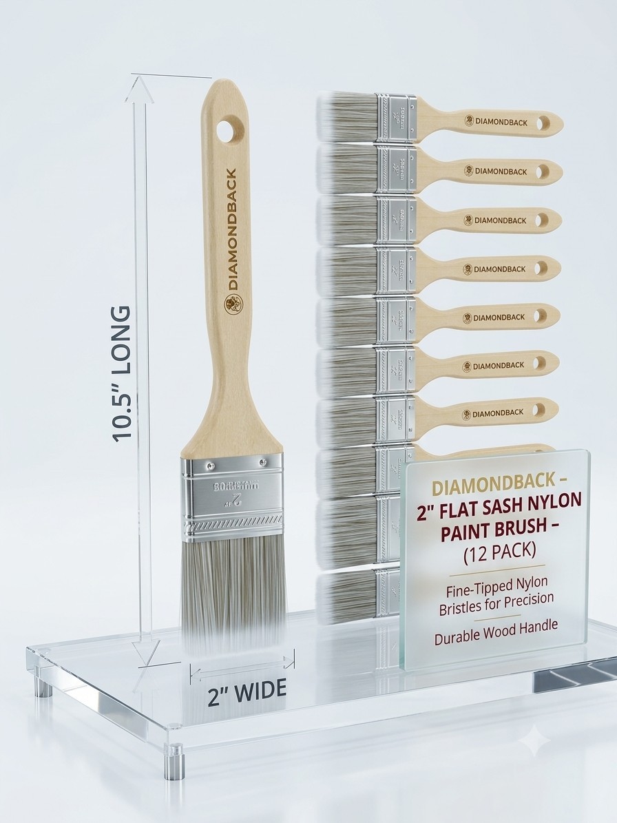 ​12 Pk 2" Flat Paint Brush Set – Professional Trim, Sash & Wall Painting Tool