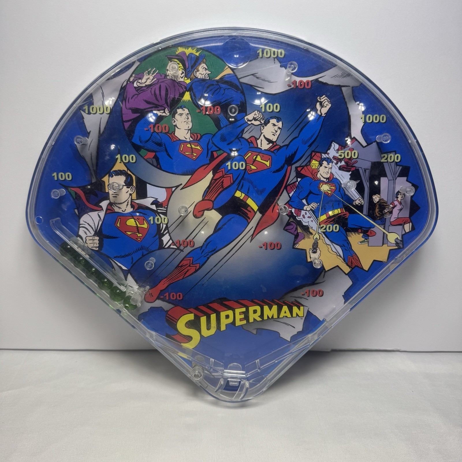 Schylling DC Comics Superman Classic Tin Tabletop Pinball Game w/ Glass Marbles