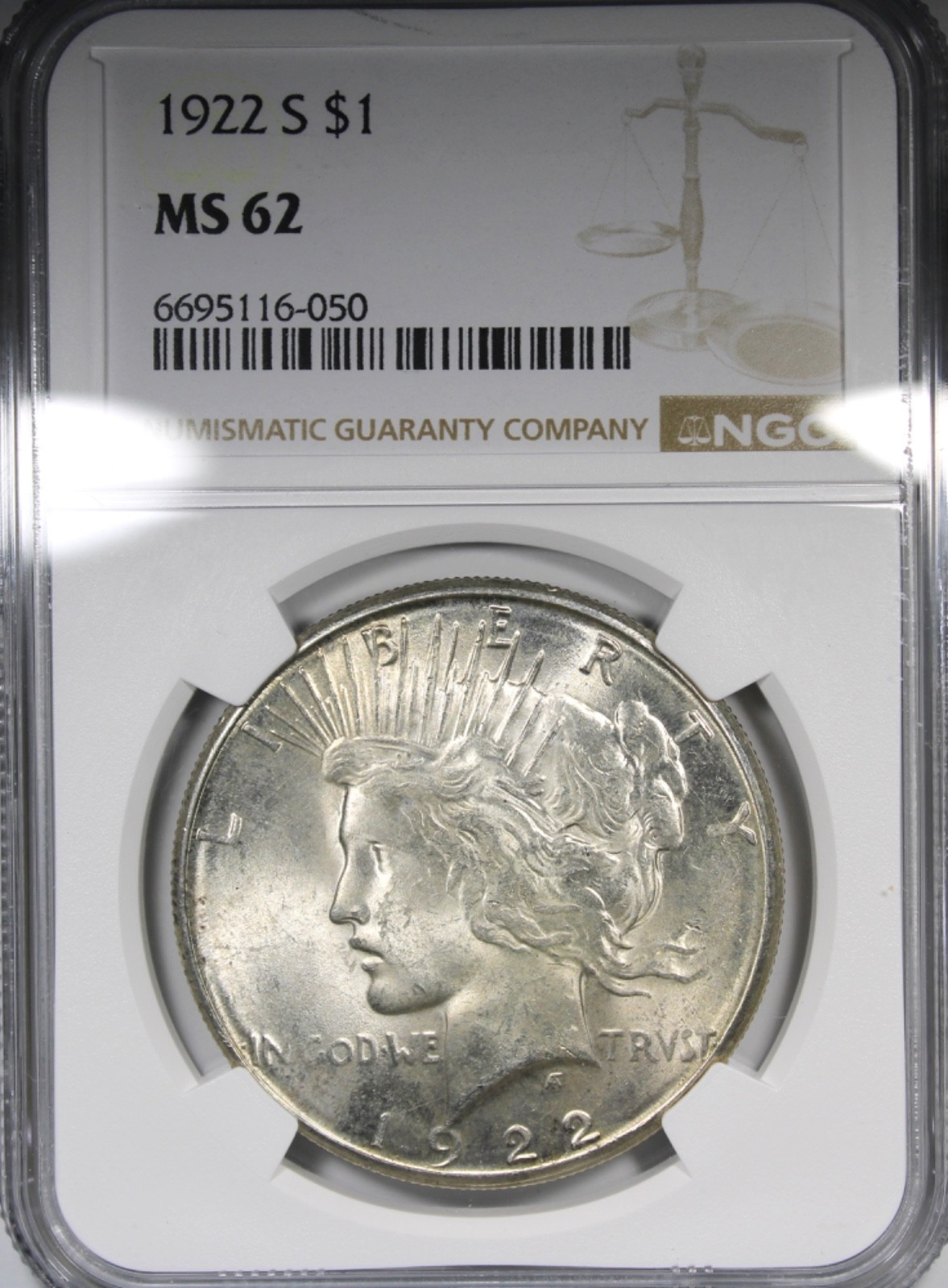 1922-S Peace Dollar NGC MS62 Better Date $1 Uncirculated