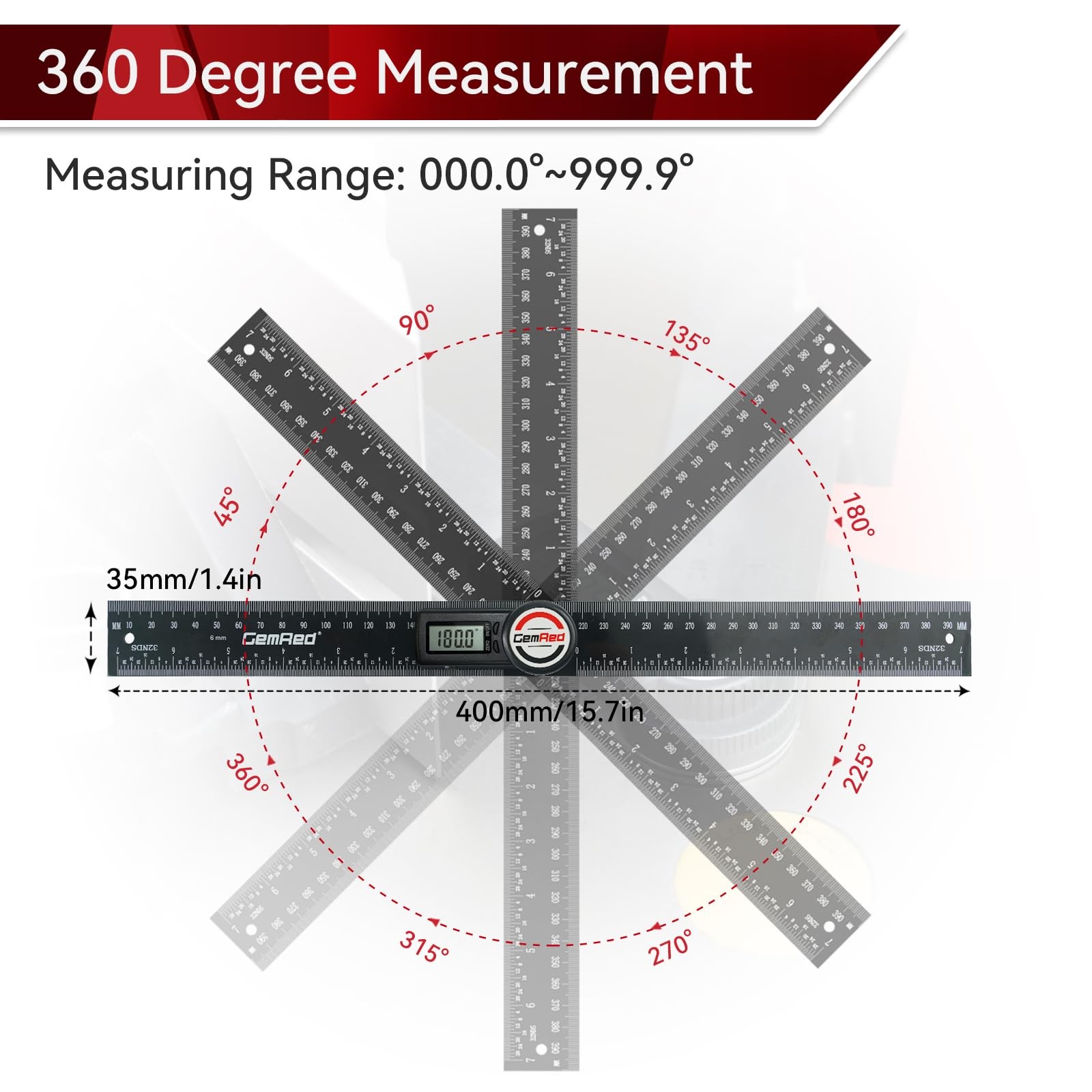 GemRed Digital Protractor Digital Angle Finder Ruler