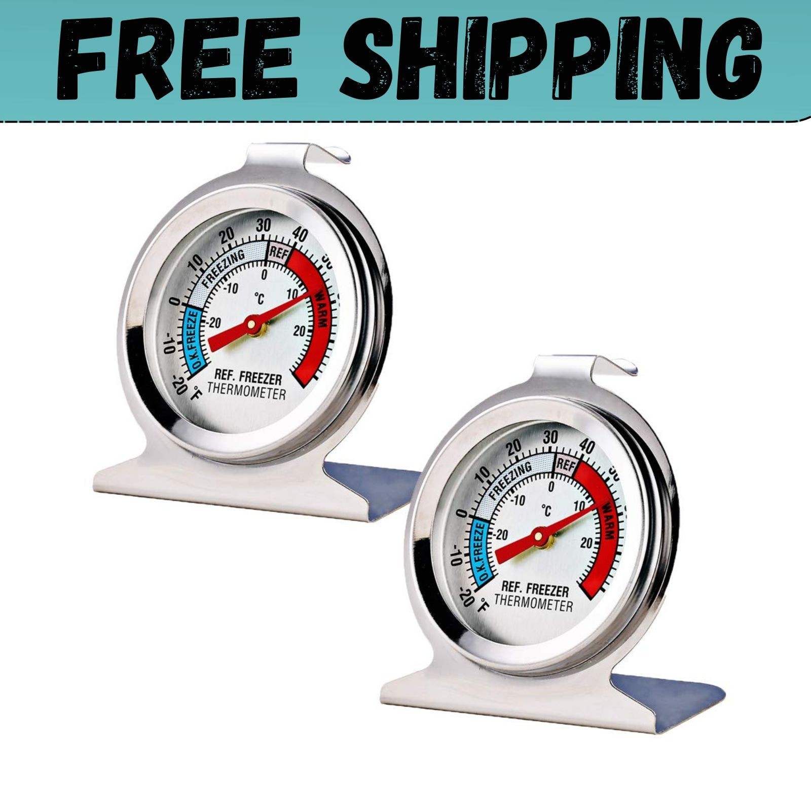 2 Pack Refrigerator Freezer Thermometer Large Dial Analog Thermometer
