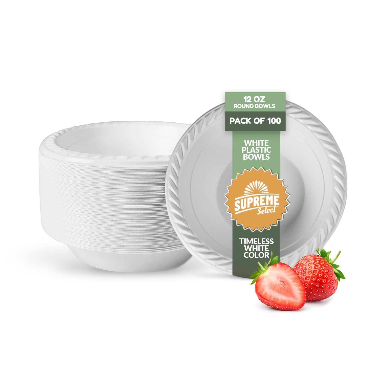 White Disposable Plastic Bowls [Pack of 100 | 12oz Bowls] Microwave Safe Disp...