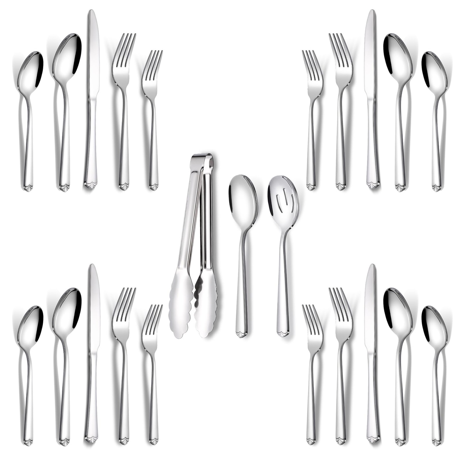 Silverware Set for 4, Prendcyx 23 Piece Stainless Steel Flatware Utensils Cut...