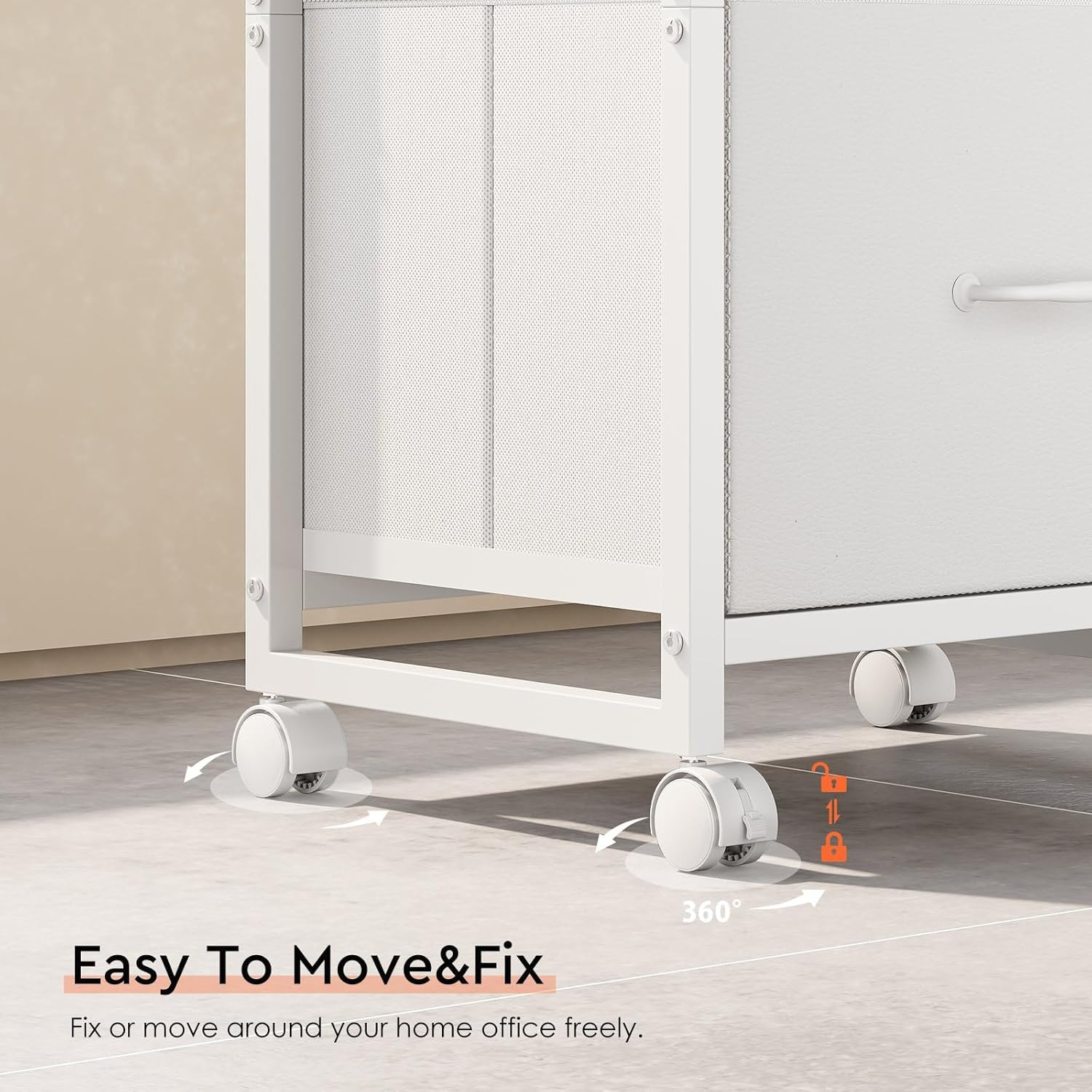 3 Drawer Mobile File Cabinet with Wheels Fabric Vertical Filing Cabinet Fits A4