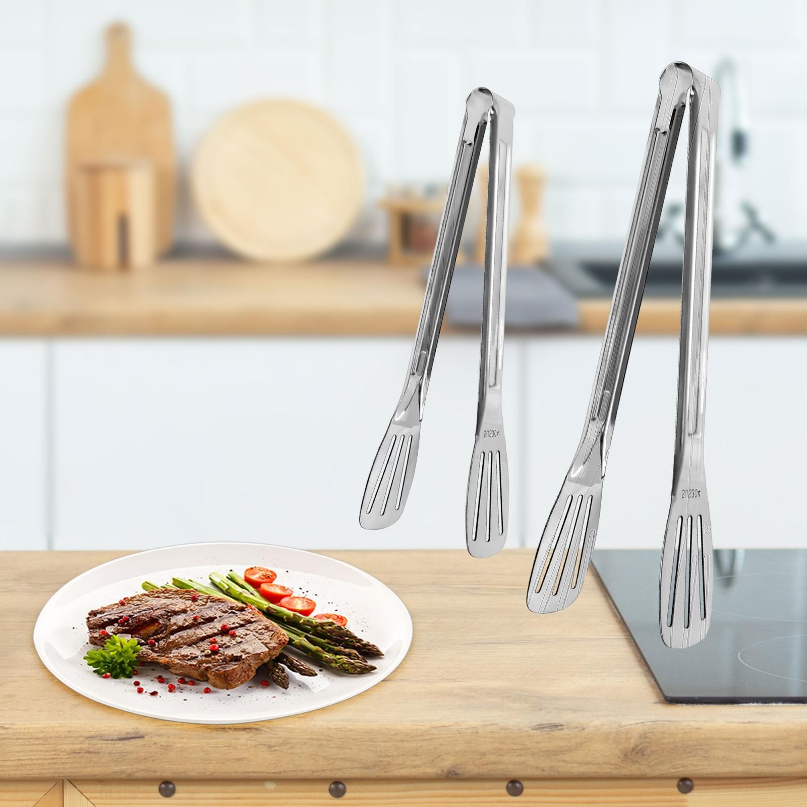 Kitchen Tong Set for Cooking Stainless Steel Tongs Toaster Sieve Water/Oil 2Pcs