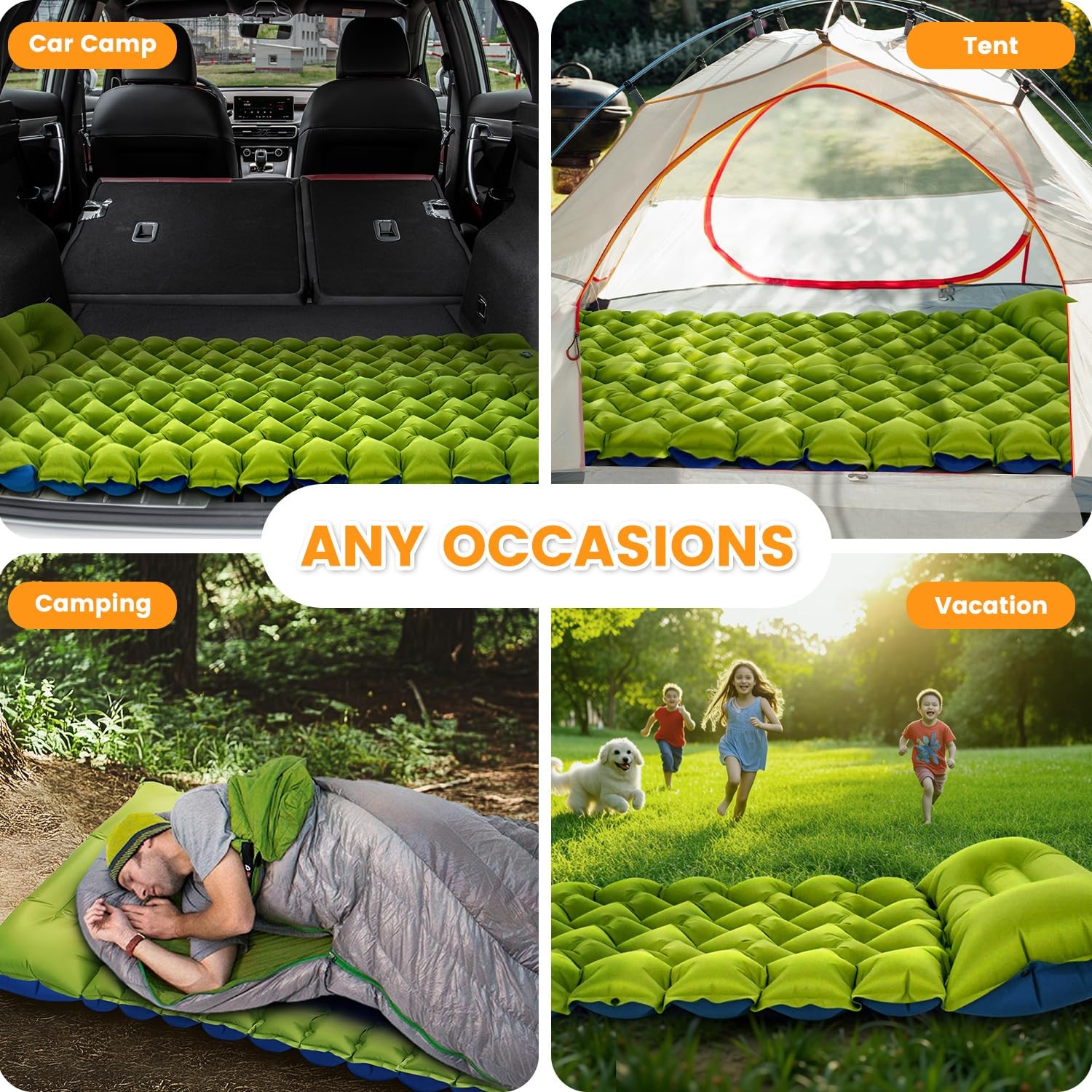 Camping Sleeping Pad, 4in Thick Ultralight Inflatable Camping Mat with Pillow, B