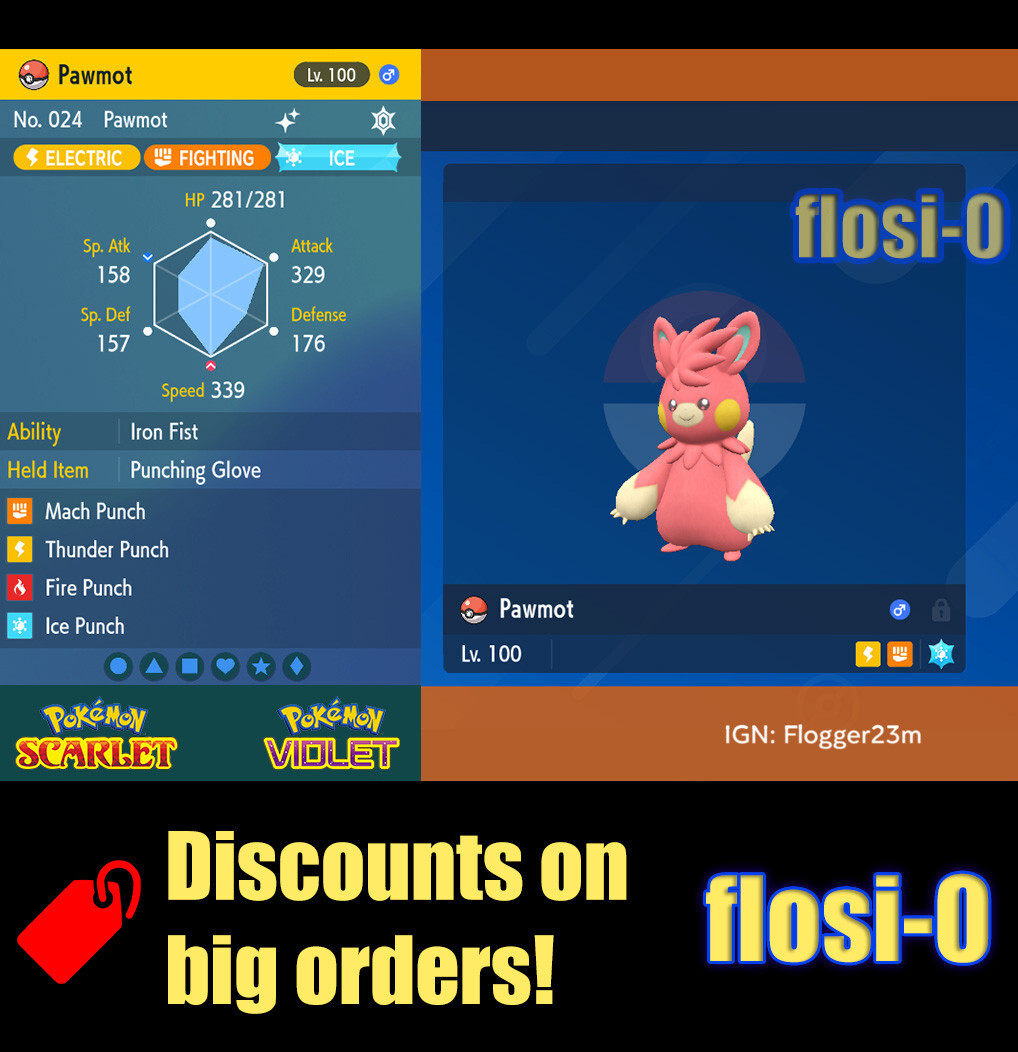 6IV Shiny Pawmot Male Pokemon Scarlet and Violet