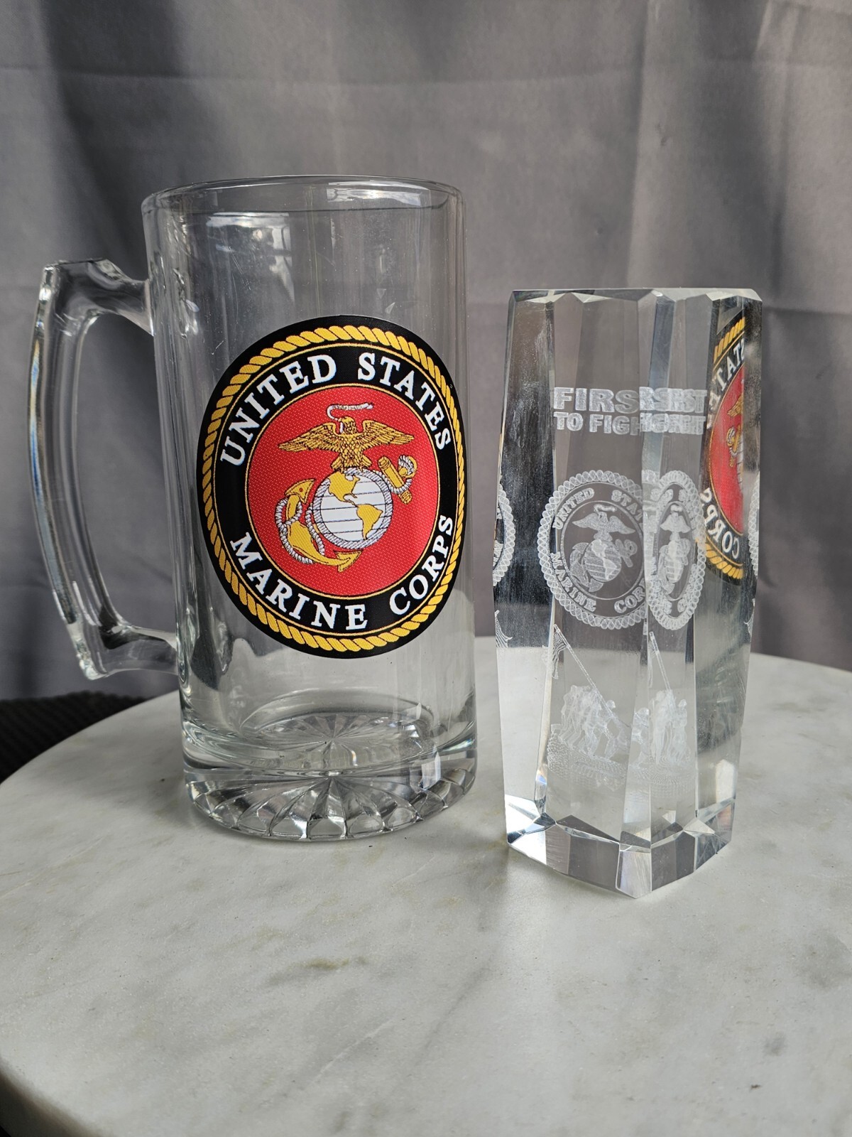 USMC Marine Corps First To Fight  Light Display w/Base + Beer Glass